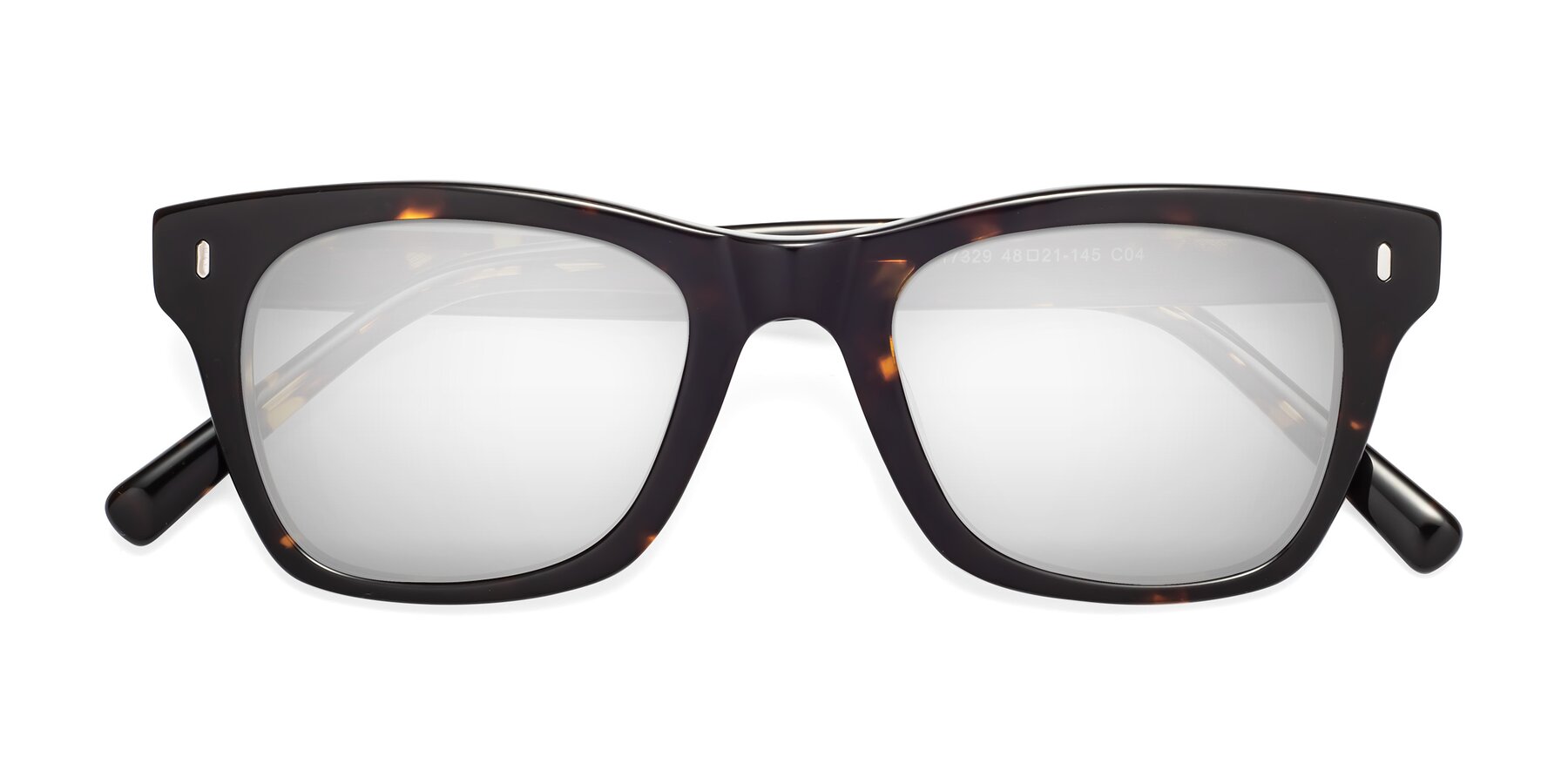 Folded Front of Ben in Tortoise Brown with Silver Mirrored Lenses