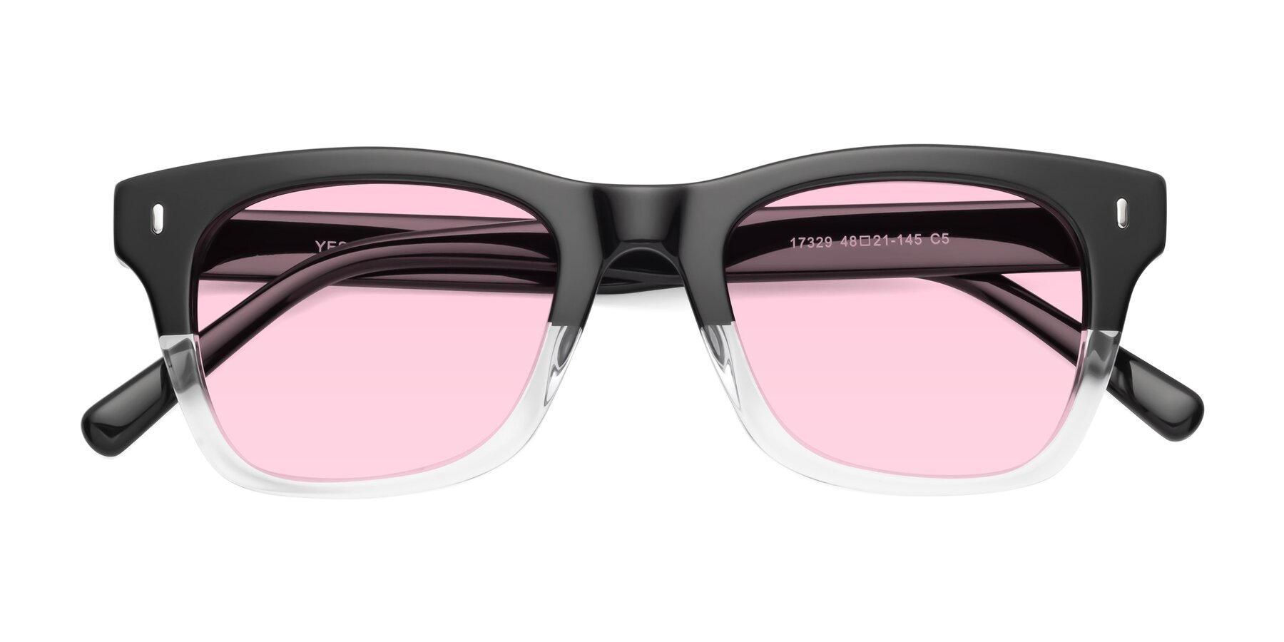Folded Front of 17329 in Black-Clear with Light Pink Tinted Lenses