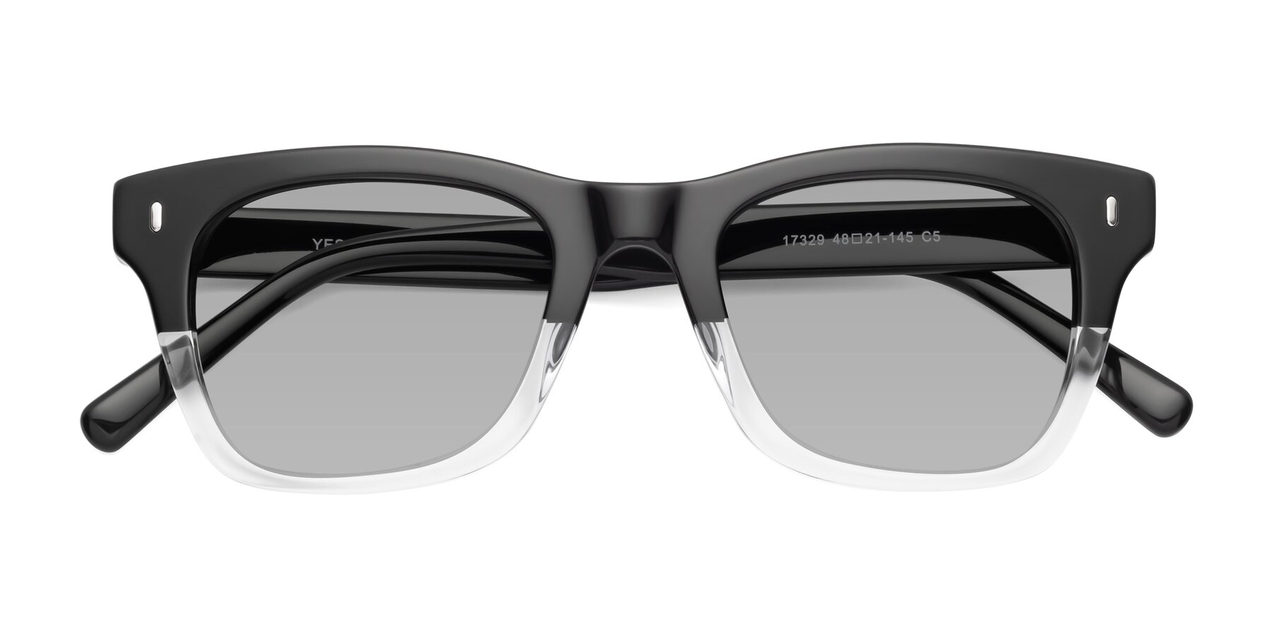Folded Front of 17329 in Black-Clear with Light Gray Tinted Lenses