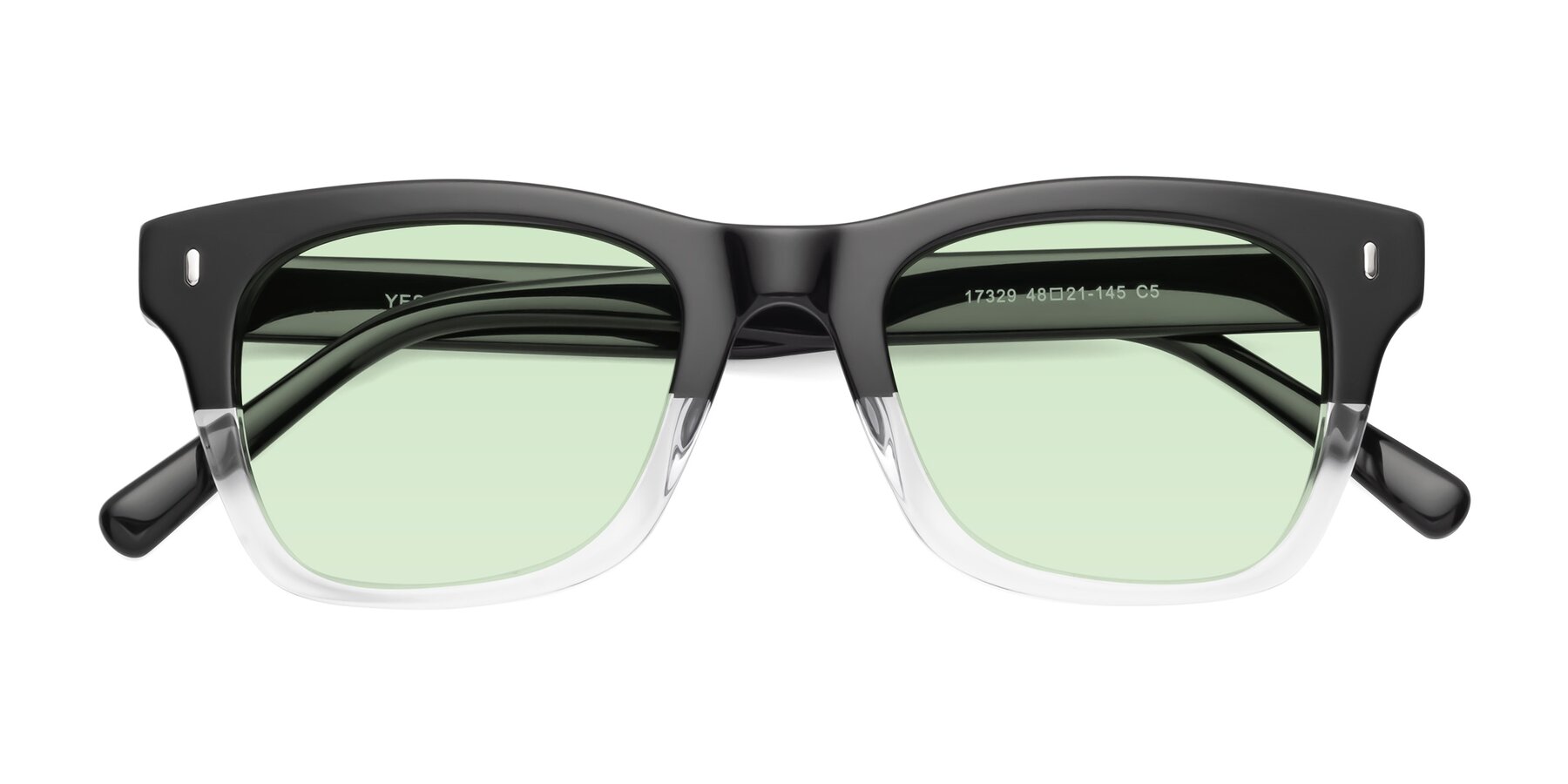 Folded Front of Ben in Black-Clear with Light Green Tinted Lenses