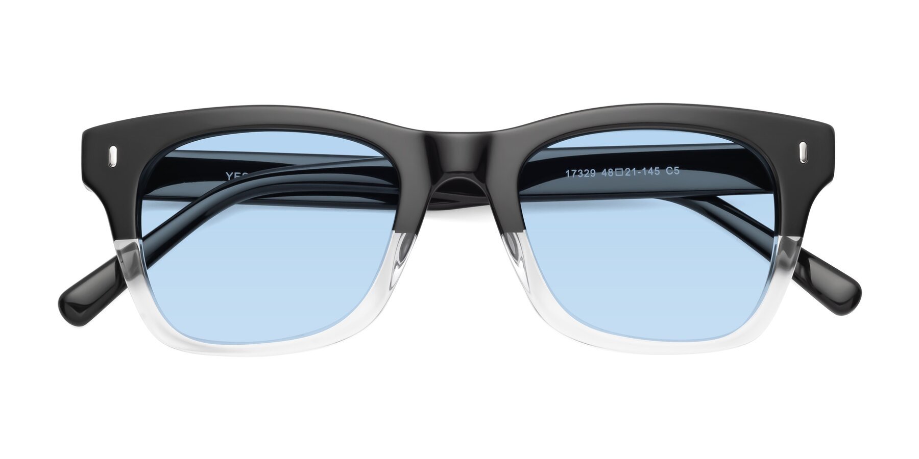 Folded Front of Ben in Black-Clear with Light Blue Tinted Lenses