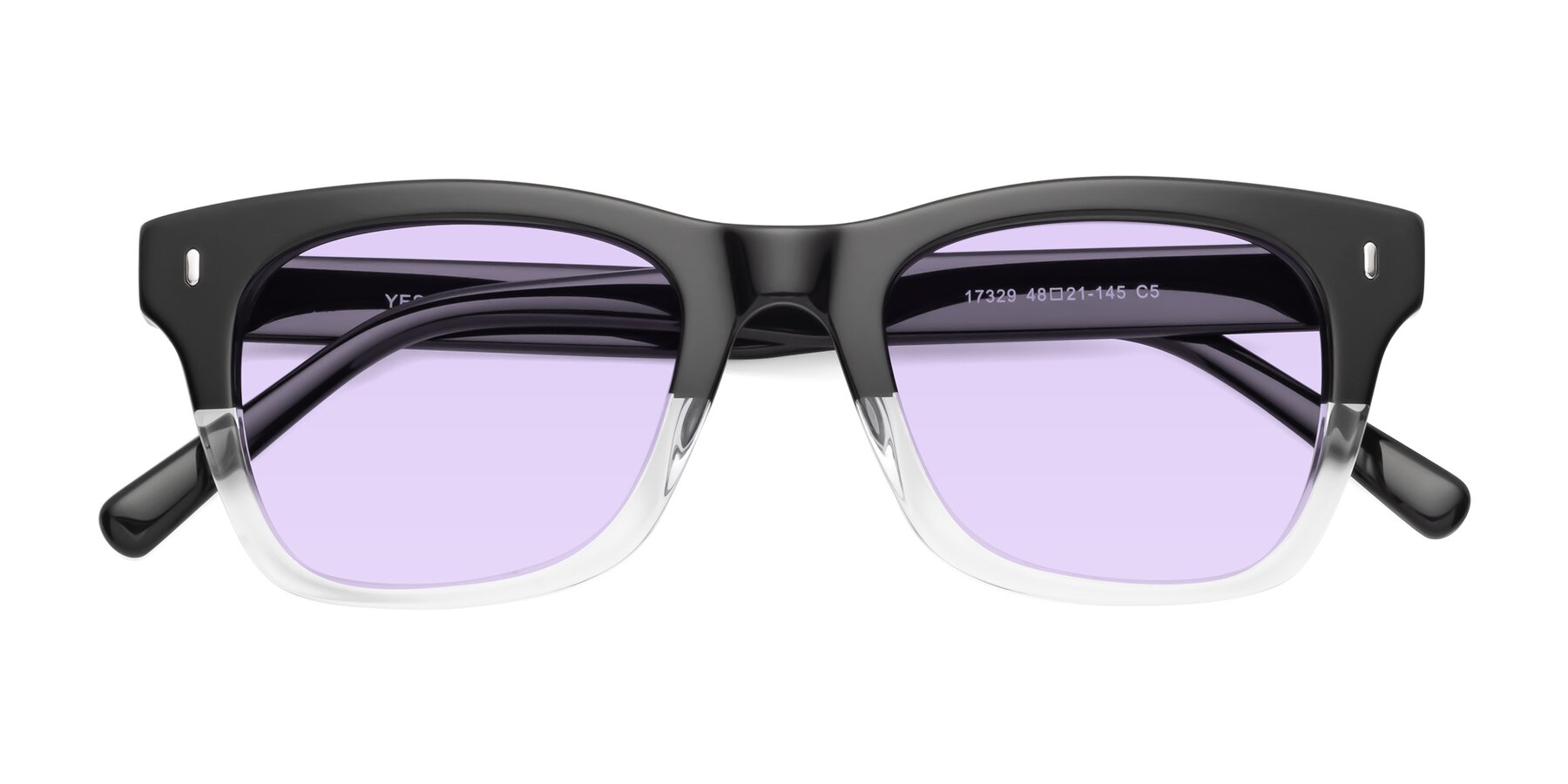 Folded Front of 17329 in Black-Clear with Light Purple Tinted Lenses