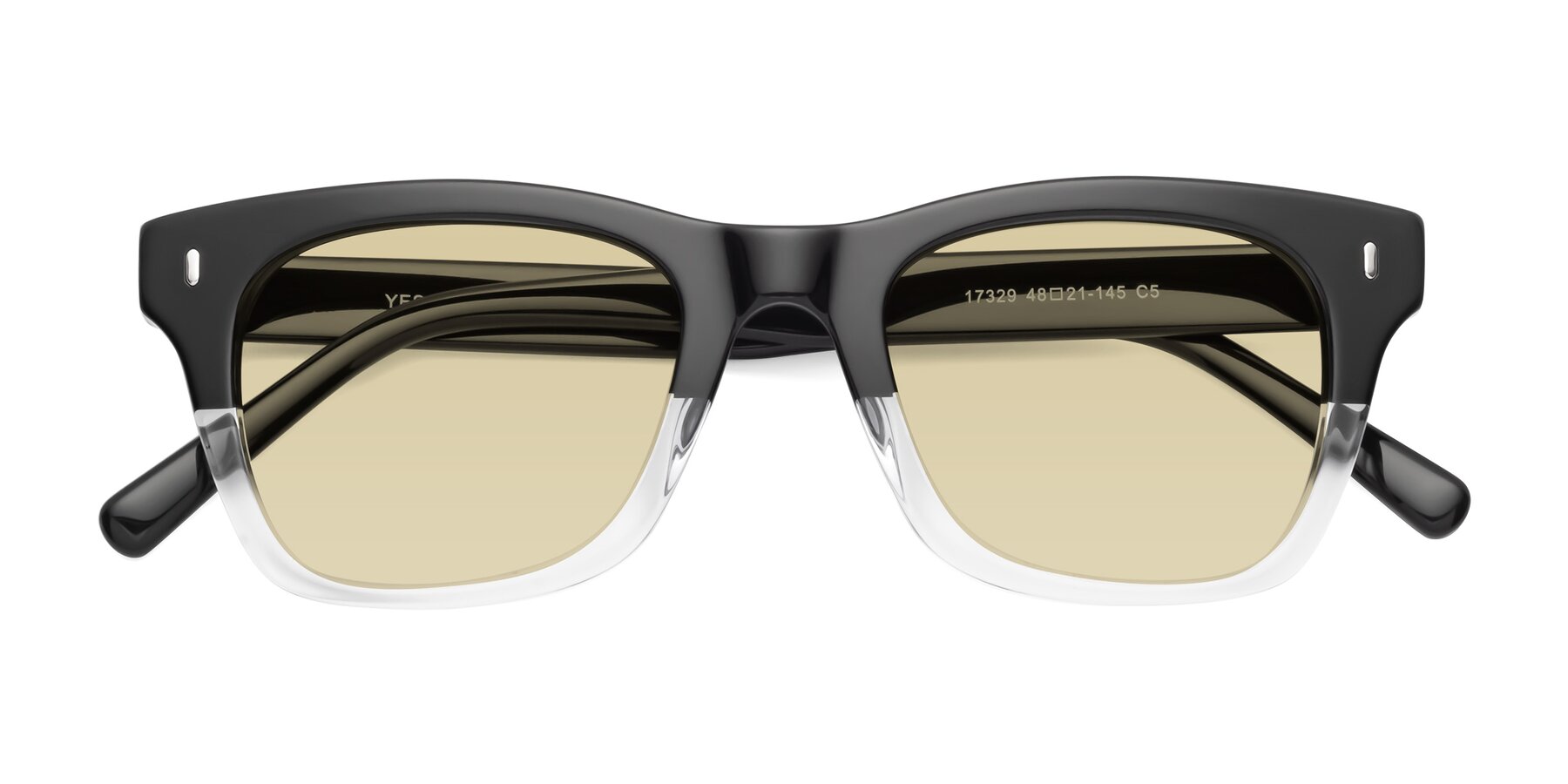 Folded Front of Ben in Black-Clear with Light Champagne Tinted Lenses