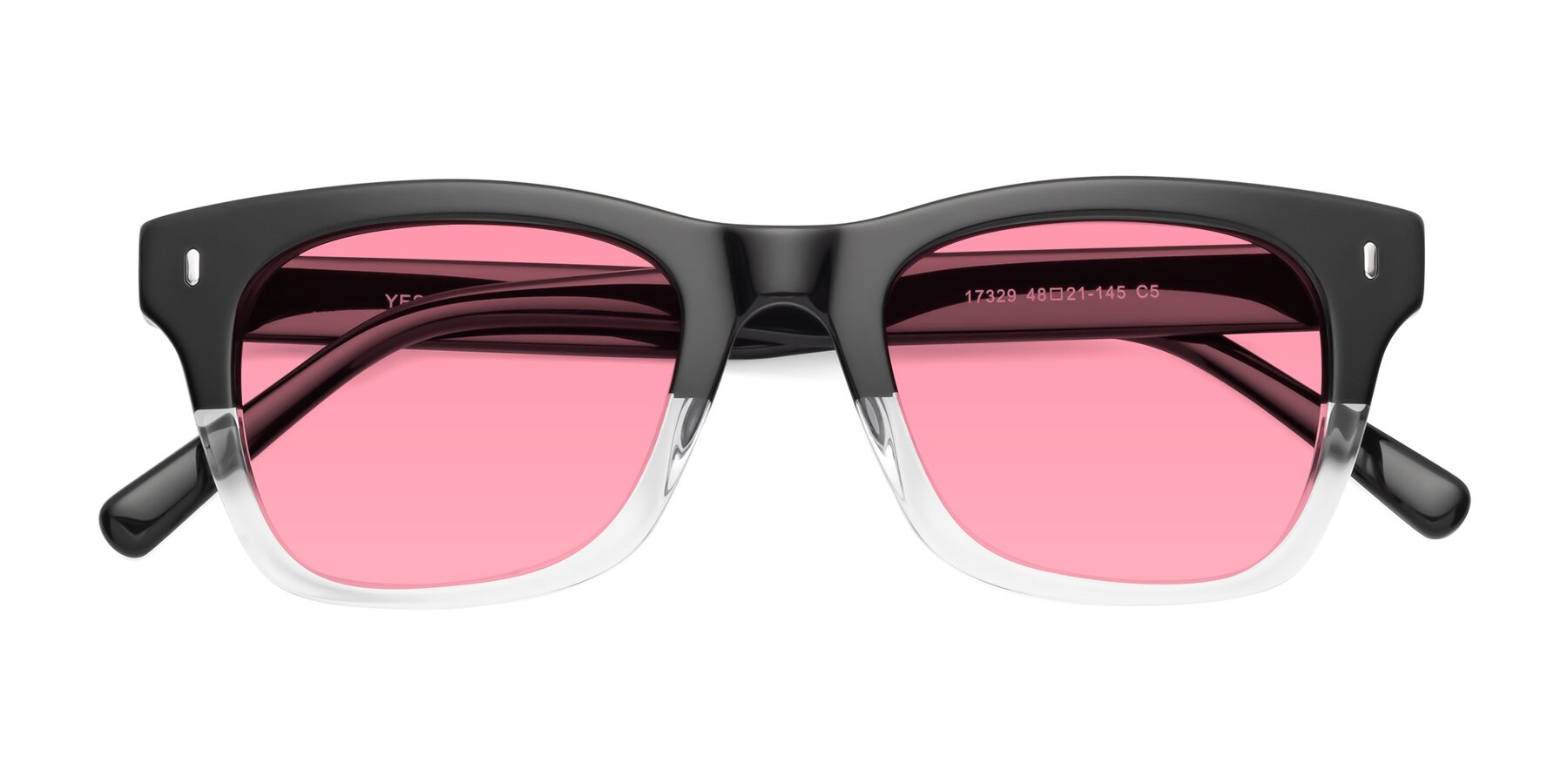 Folded Front of Ben in Black-Clear with Pink Tinted Lenses