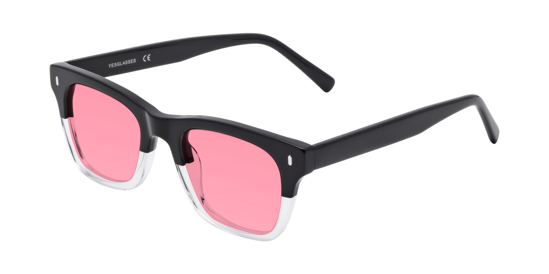 Angle of Ben in Black-Clear with Pink Tinted Lenses