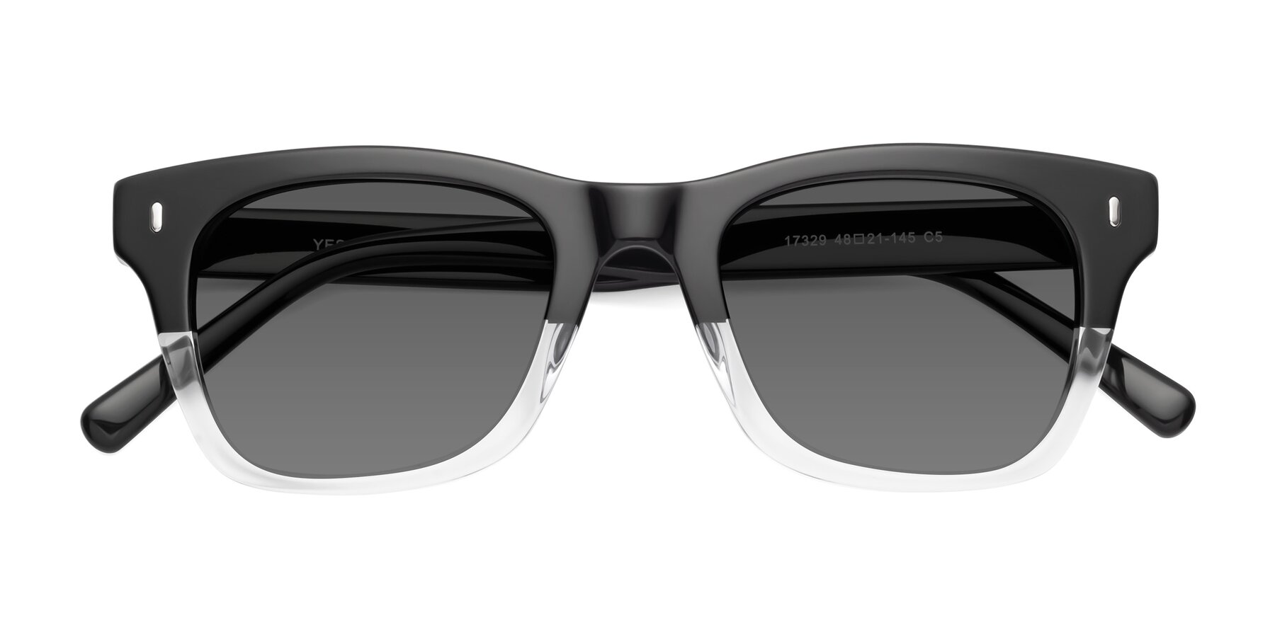 Folded Front of Ben in Black-Clear with Medium Gray Tinted Lenses