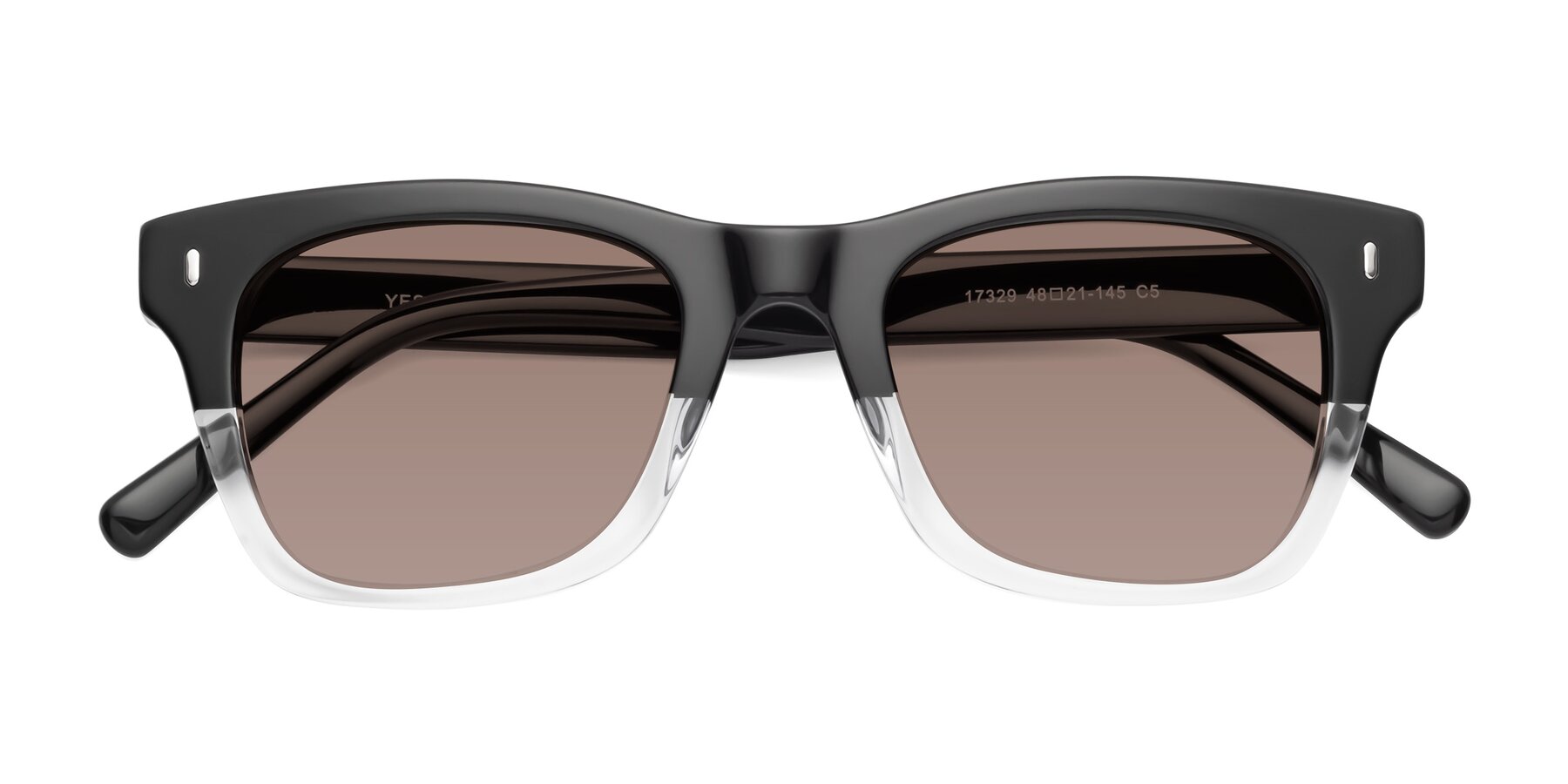 Folded Front of Ben in Black-Clear with Medium Brown Tinted Lenses