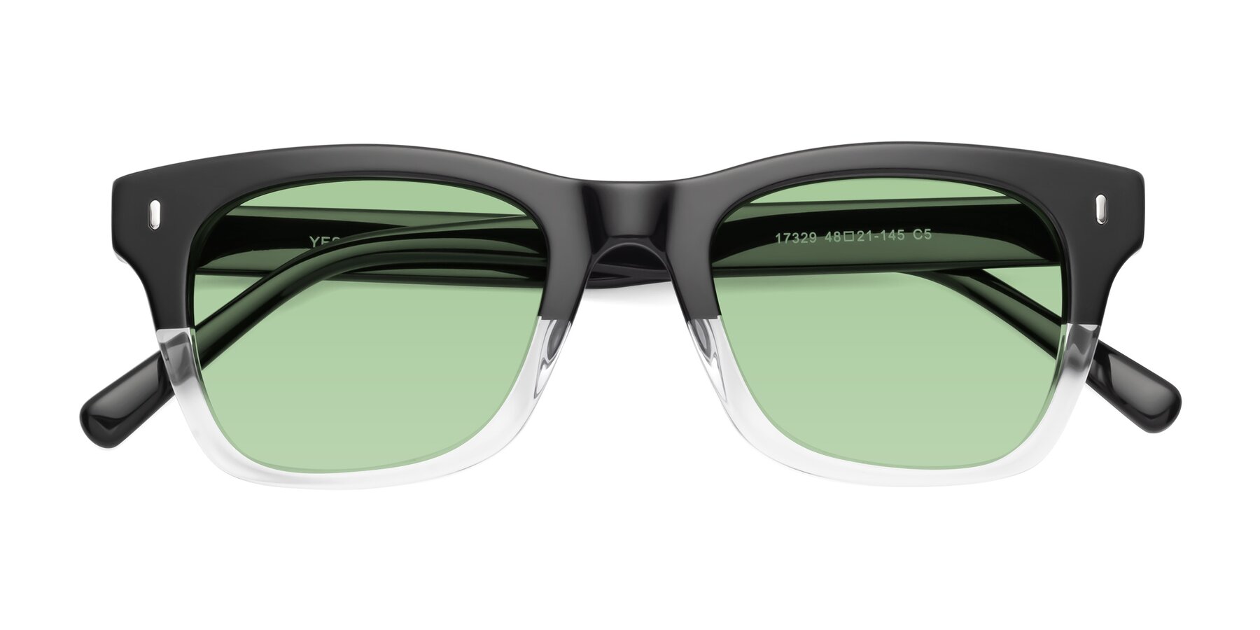 Folded Front of Ben in Black-Clear with Medium Green Tinted Lenses