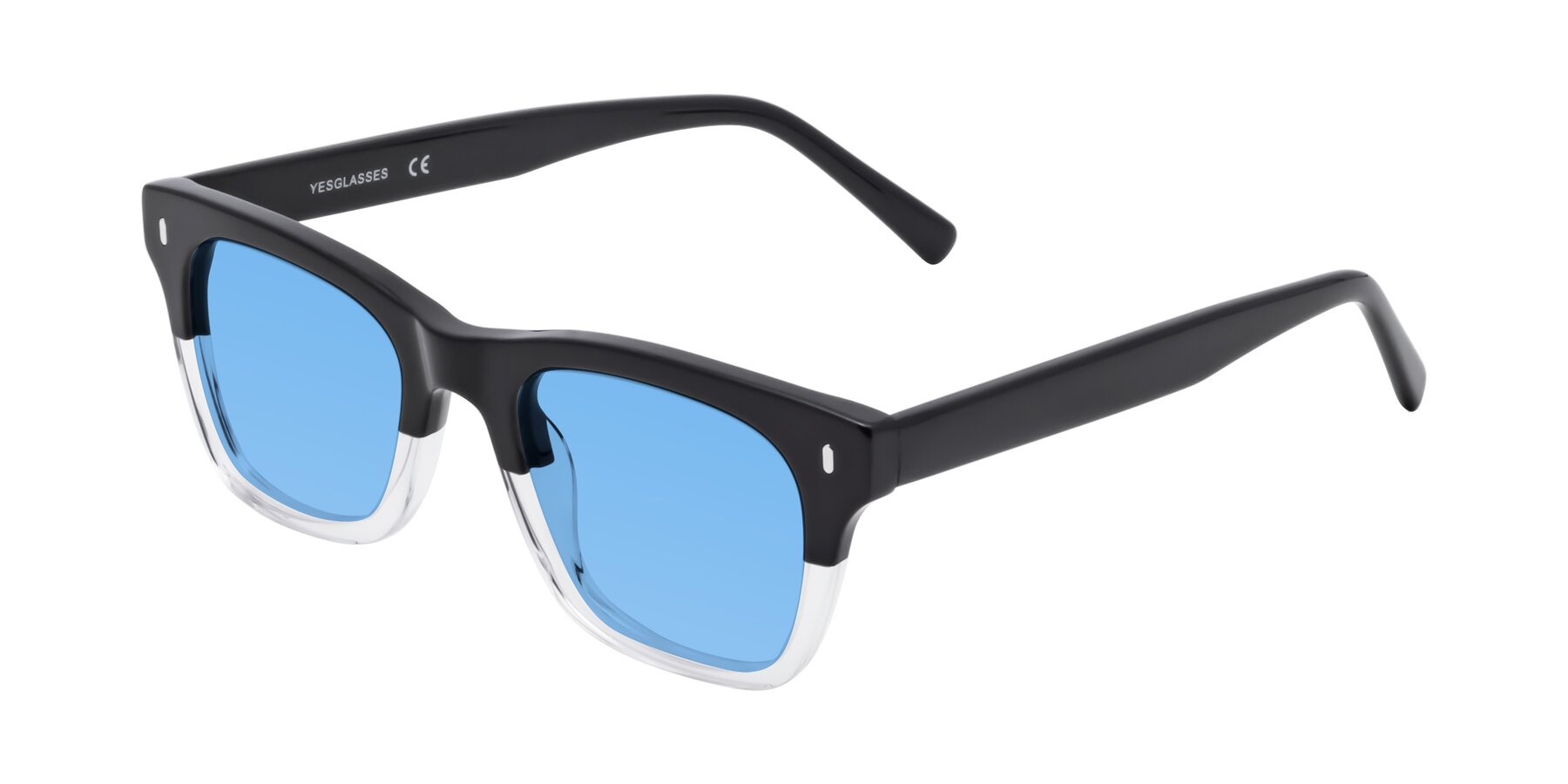 Angle of Ben in Black-Clear with Medium Blue Tinted Lenses