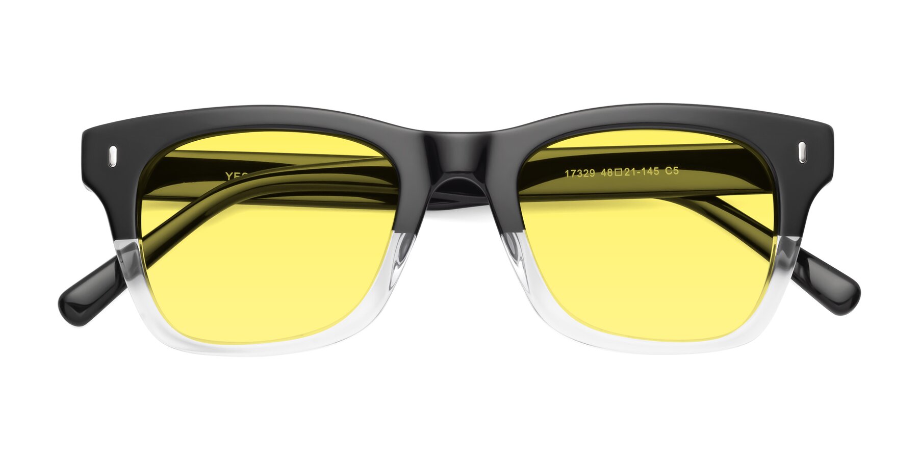 Folded Front of 17329 in Black-Clear with Medium Yellow Tinted Lenses