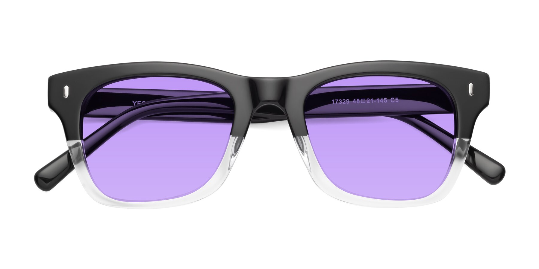 Folded Front of Ben in Black-Clear with Medium Purple Tinted Lenses