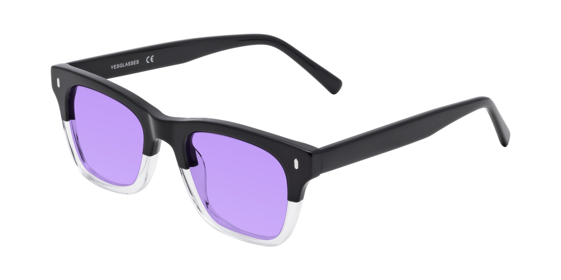 Angle of Ben in Black-Clear with Medium Purple Tinted Lenses