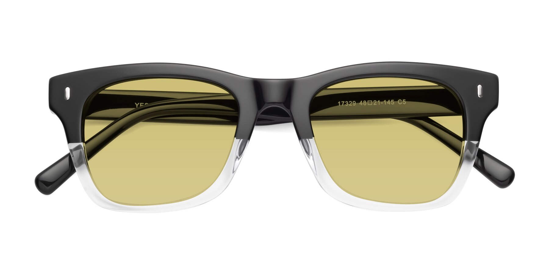 Folded Front of 17329 in Black-Clear with Medium Champagne Tinted Lenses