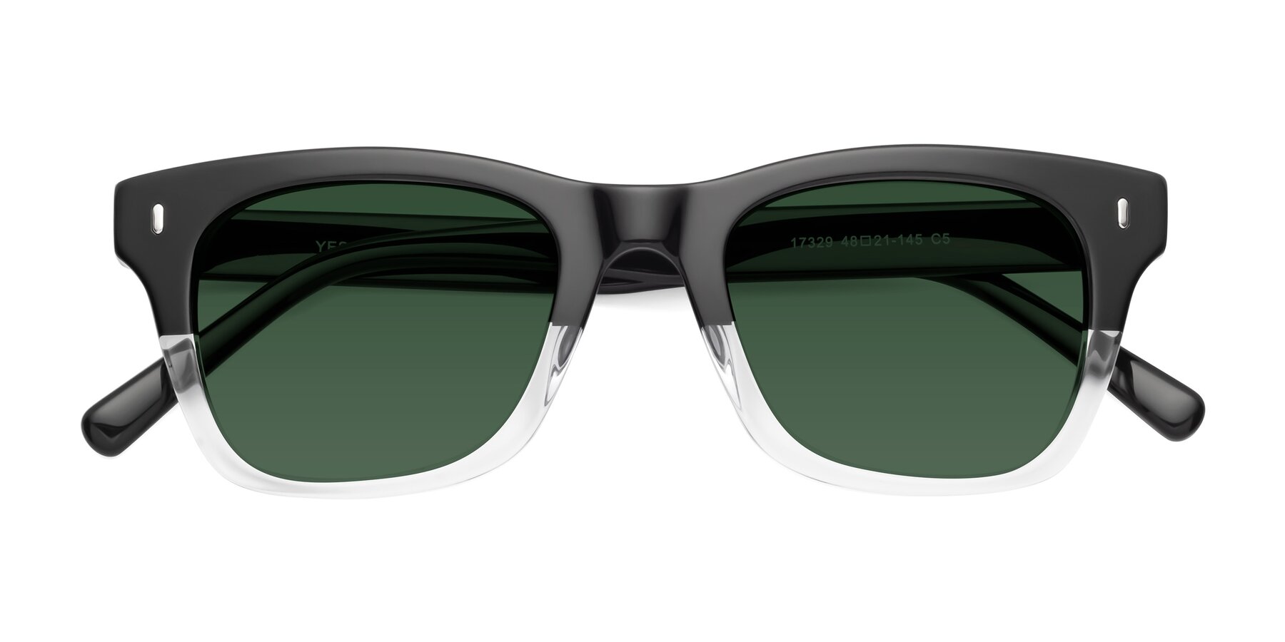 Folded Front of 17329 in Black-Clear with Green Tinted Lenses