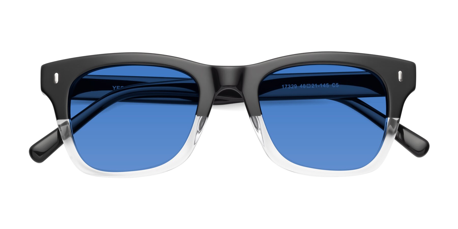 Folded Front of 17329 in Black-Clear with Blue Tinted Lenses