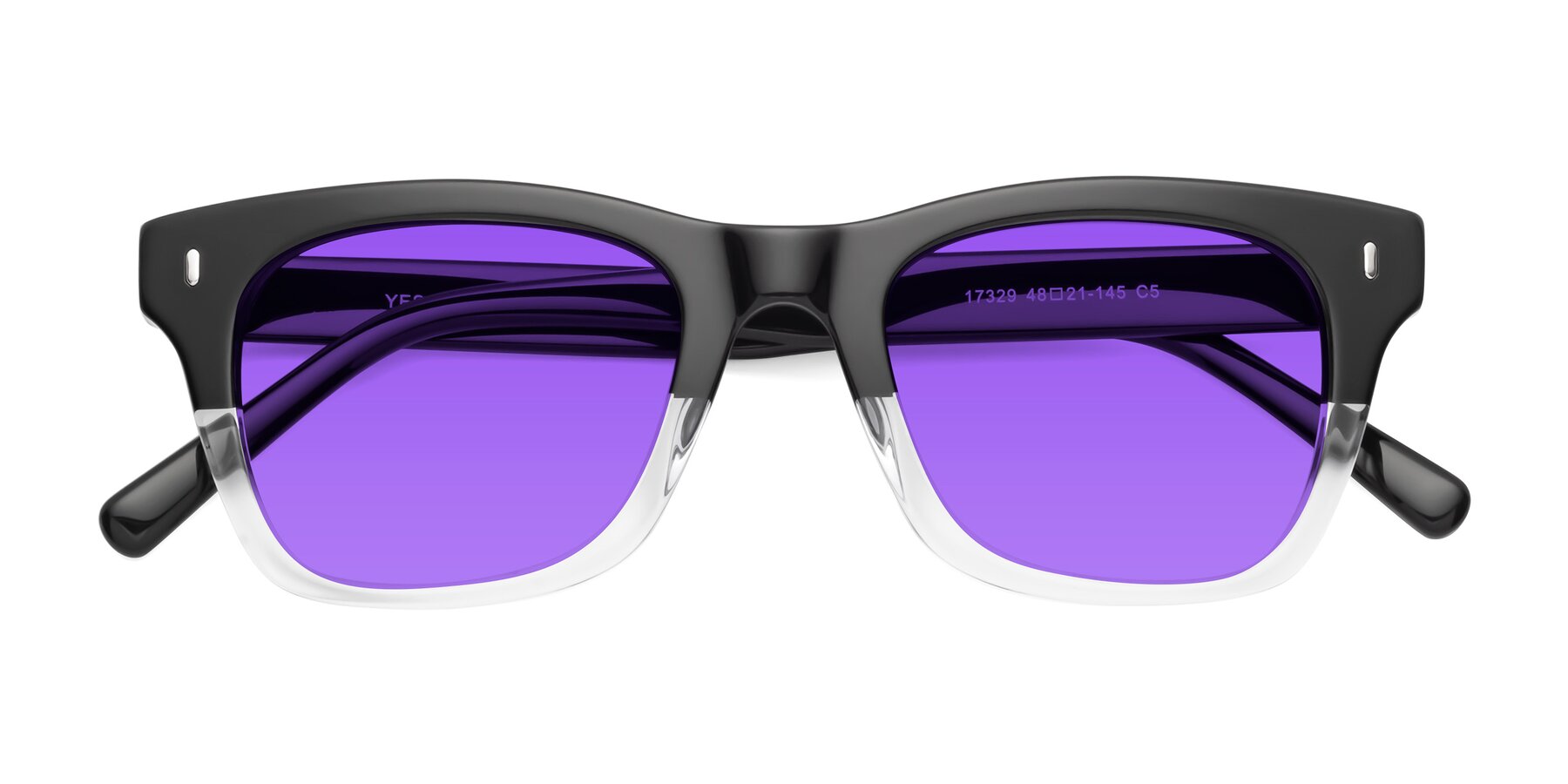Folded Front of Ben in Black-Clear with Purple Tinted Lenses