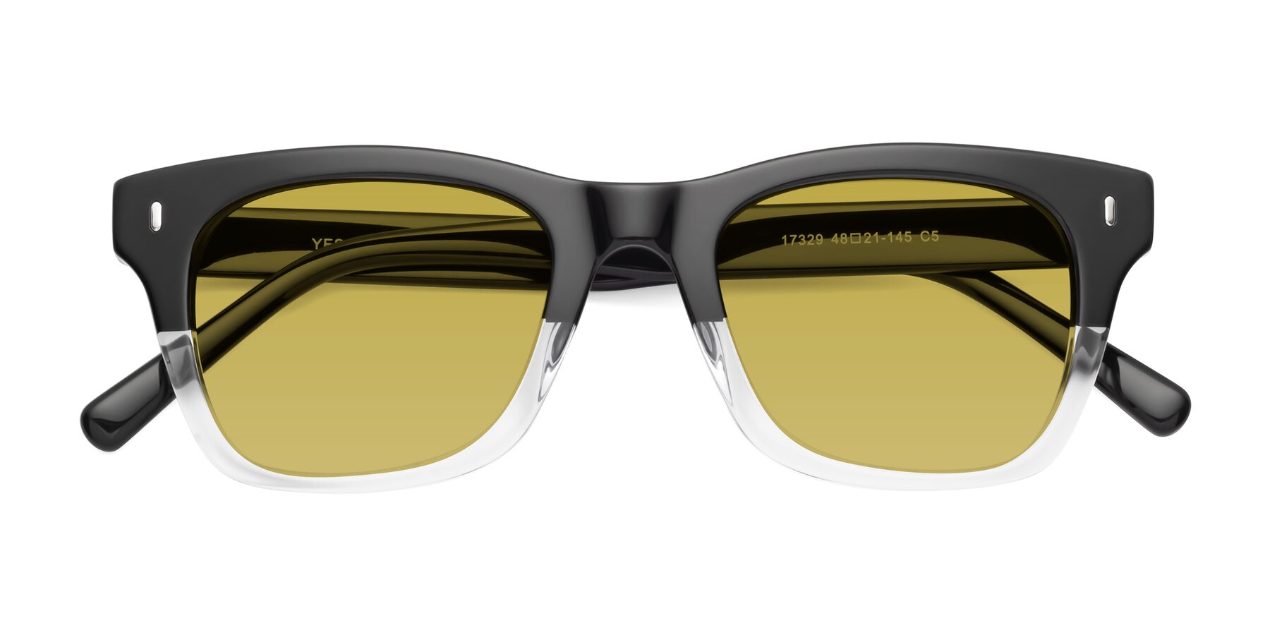 Folded Front of Ben in Black-Clear with Champagne Tinted Lenses