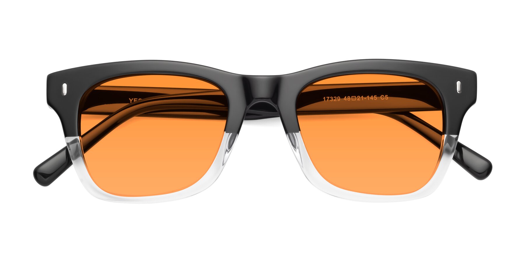 Folded Front of 17329 in Black-Clear with Orange Tinted Lenses
