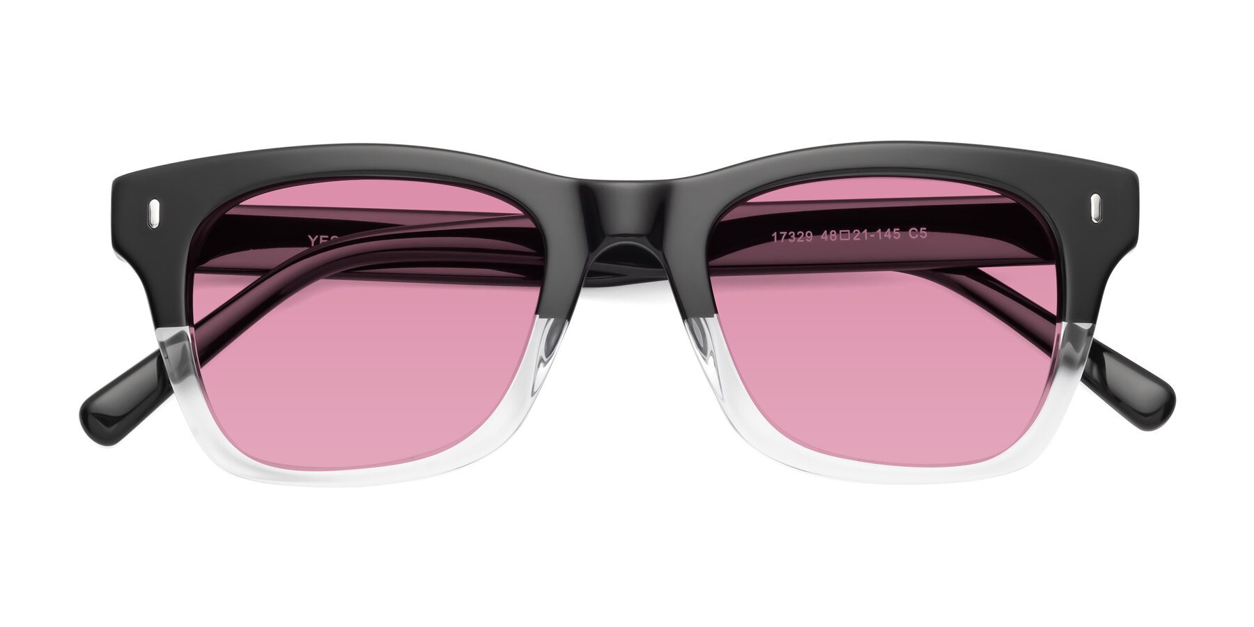 Folded Front of Ben in Black-Clear with Medium Wine Tinted Lenses