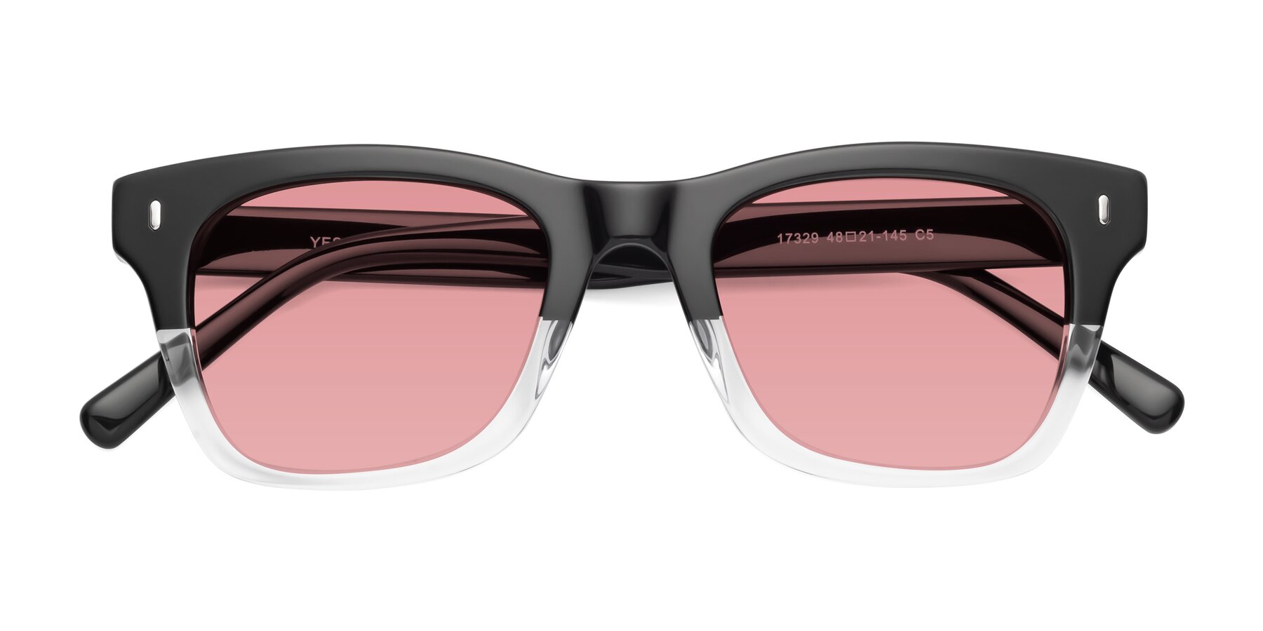 Folded Front of Ben in Black-Clear with Medium Garnet Tinted Lenses