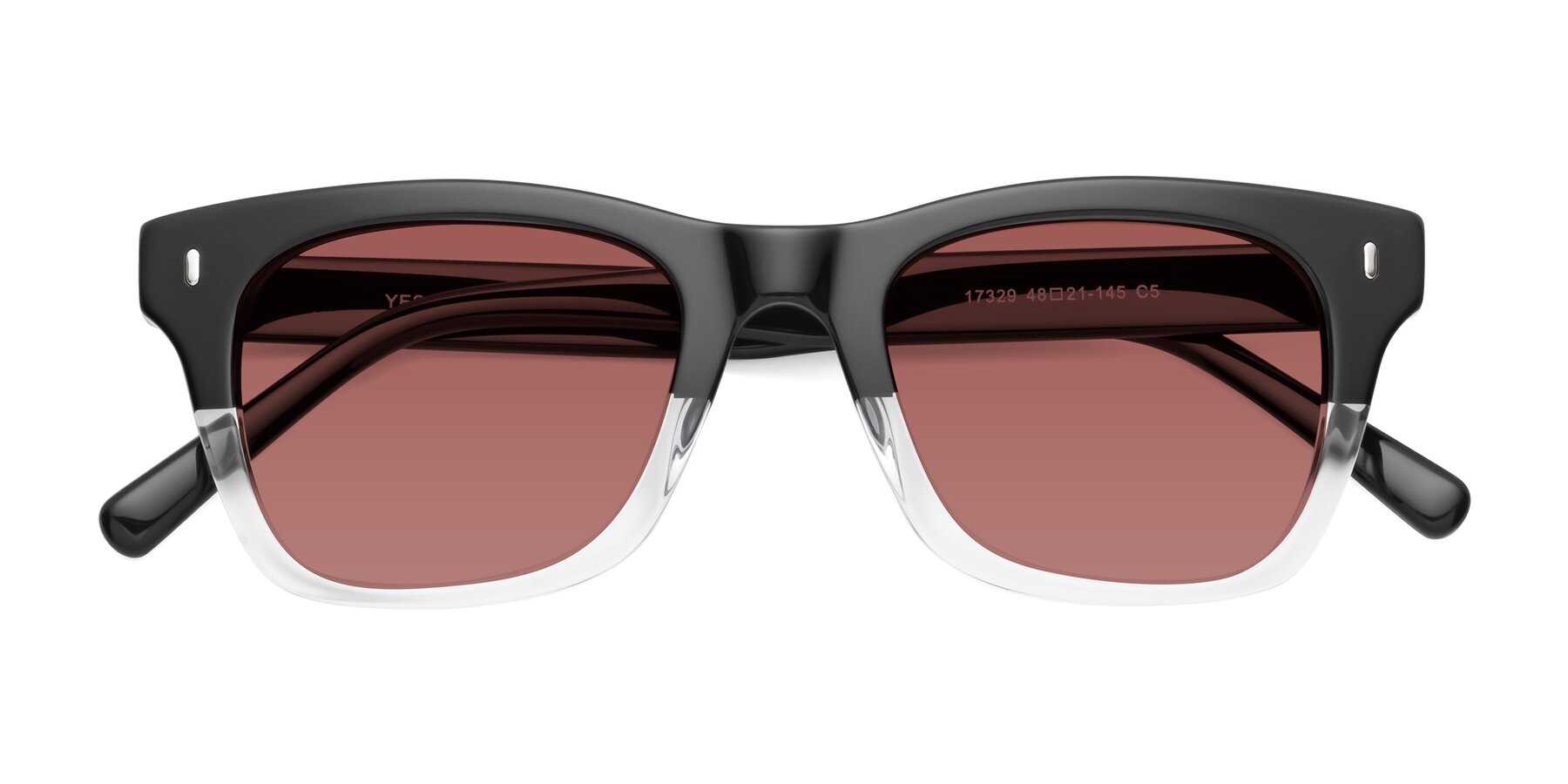 Folded Front of Ben in Black-Clear with Garnet Tinted Lenses