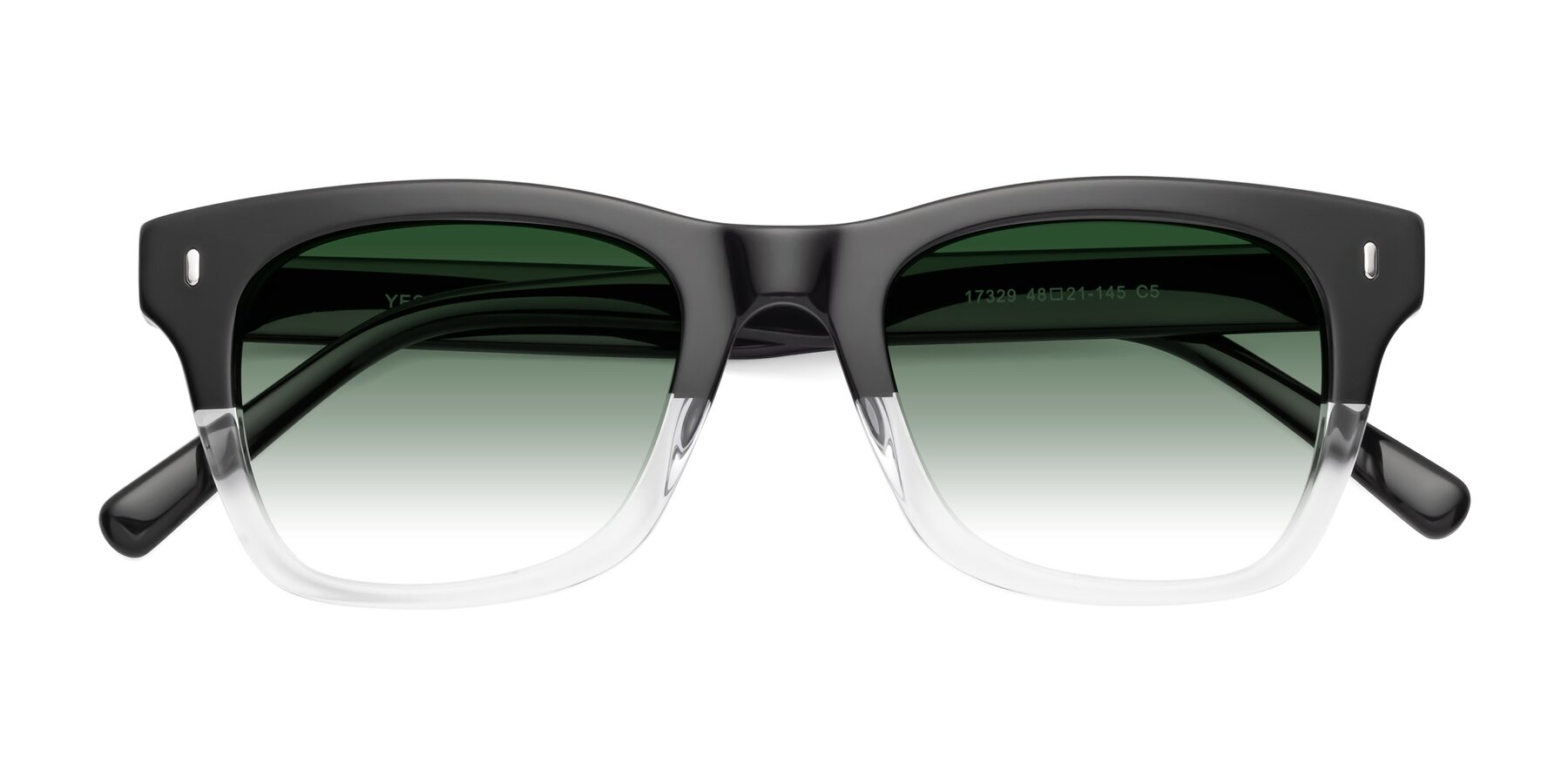 Folded Front of Ben in Black-Clear with Green Gradient Lenses