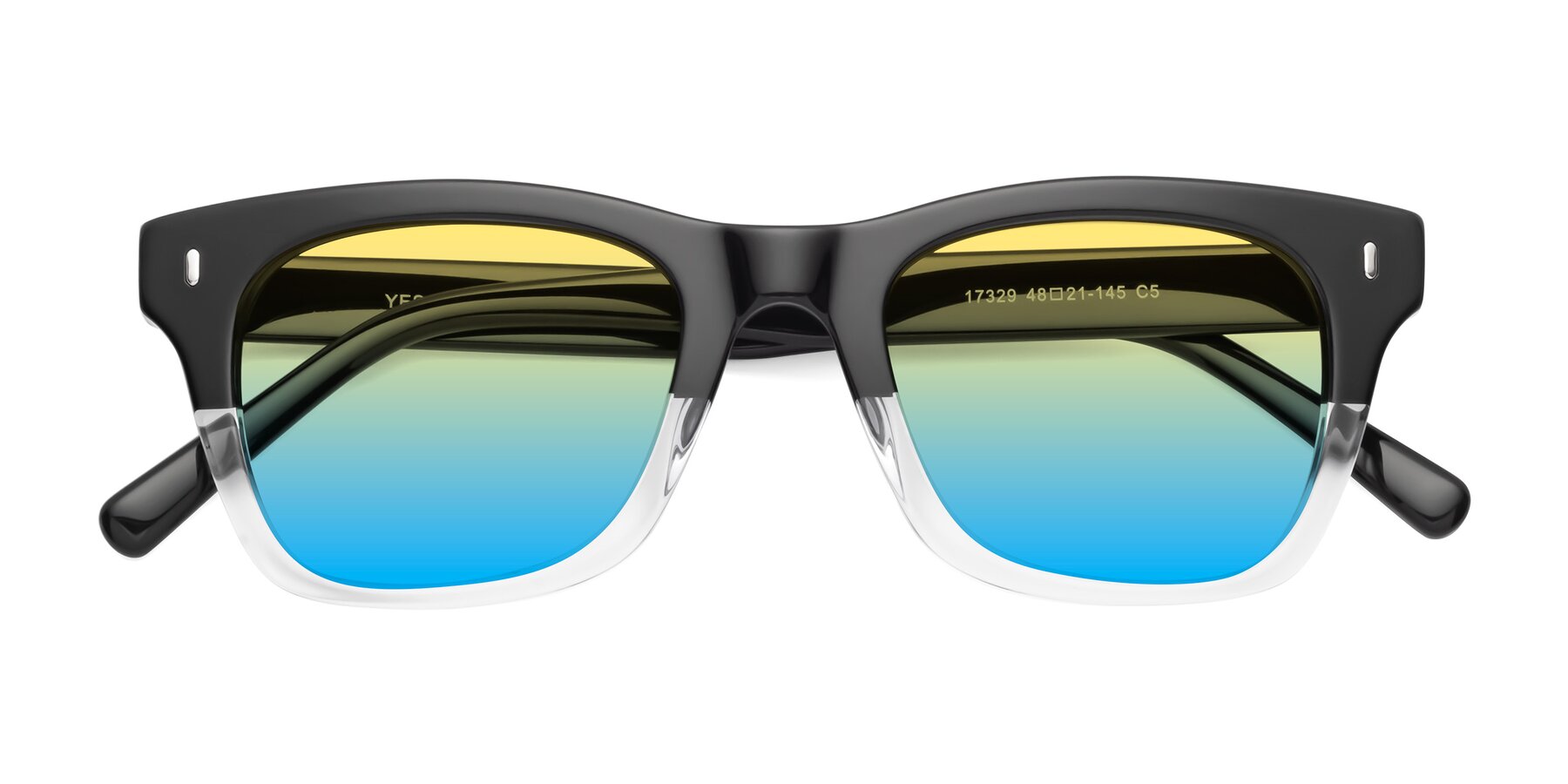 Folded Front of Ben in Black-Clear with Yellow / Blue Gradient Lenses