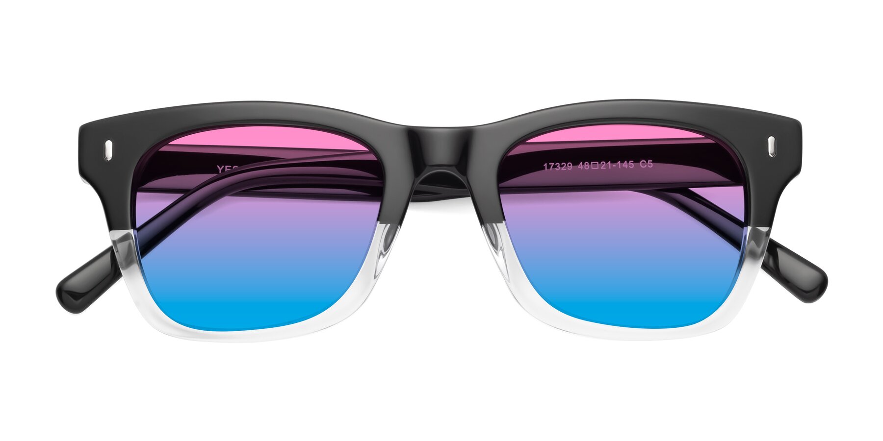 Folded Front of Ben in Black-Clear with Pink / Blue Gradient Lenses