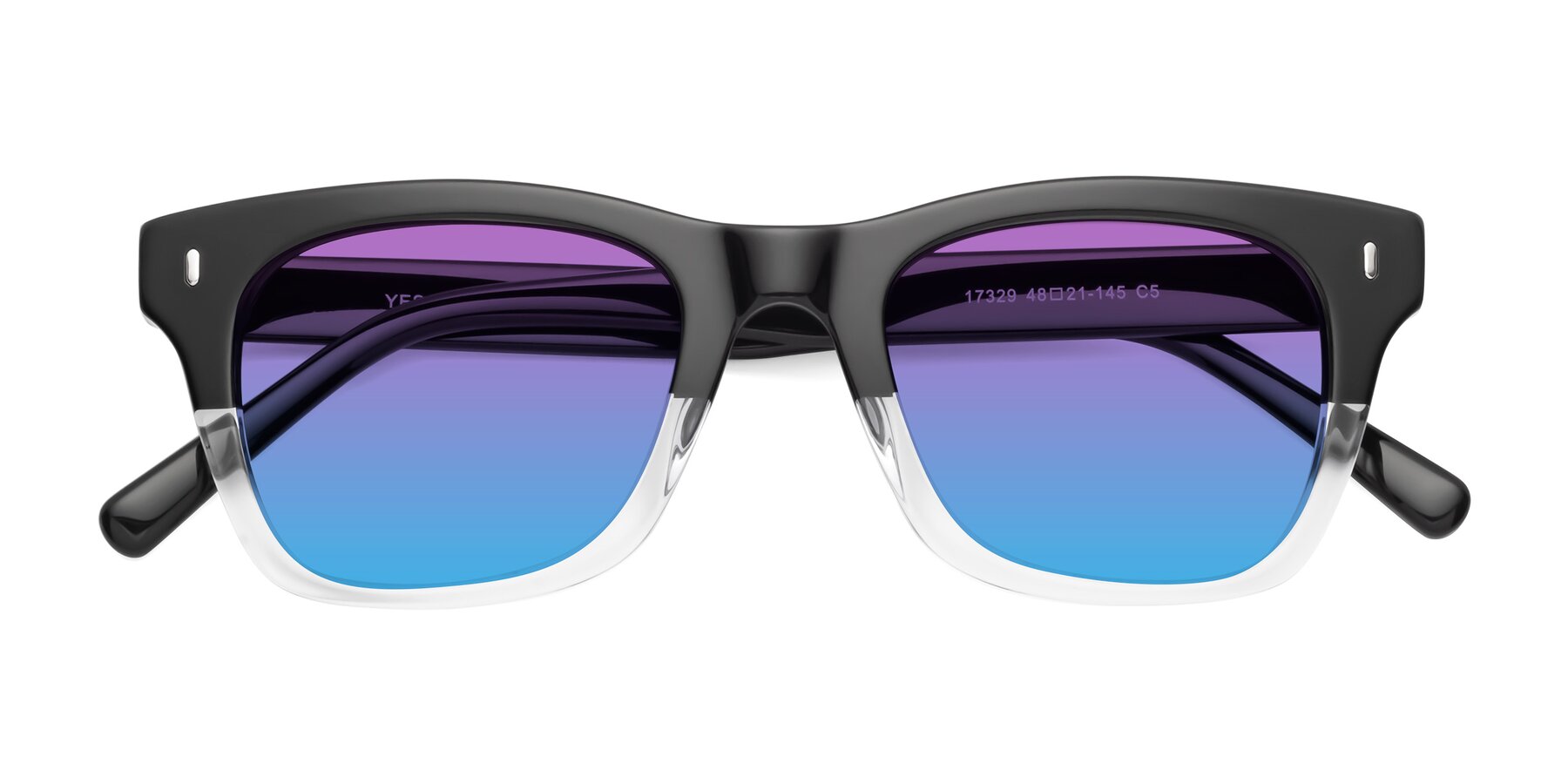 Folded Front of Ben in Black-Clear with Purple / Blue Gradient Lenses