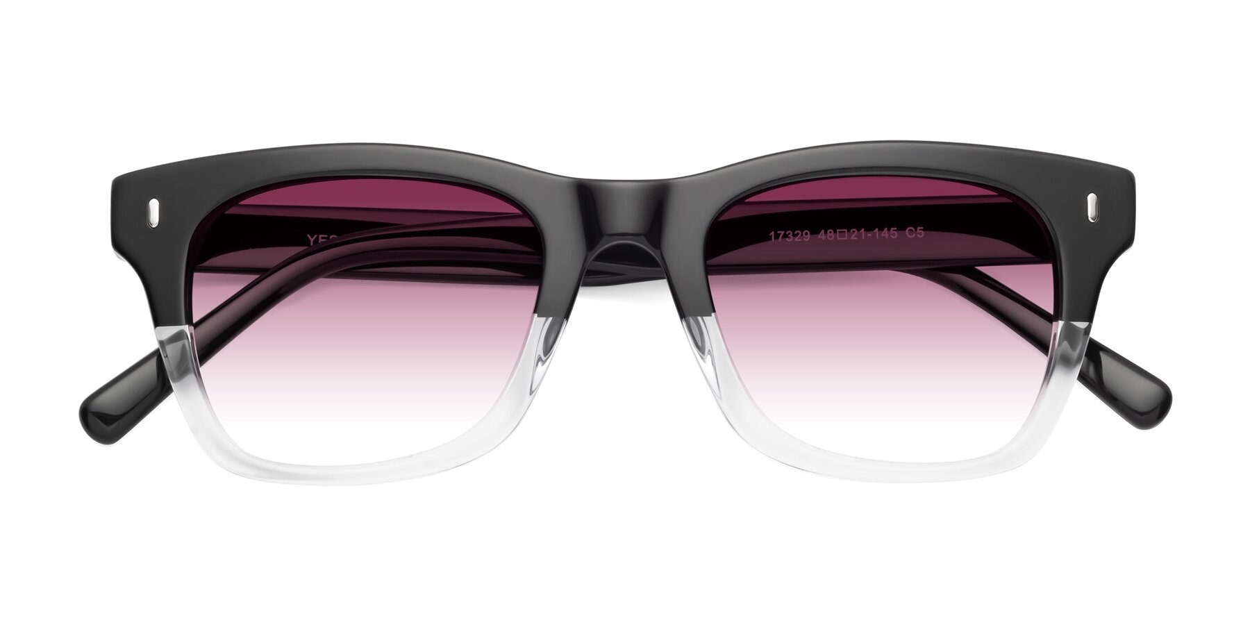 Folded Front of Ben in Black-Clear with Wine Gradient Lenses