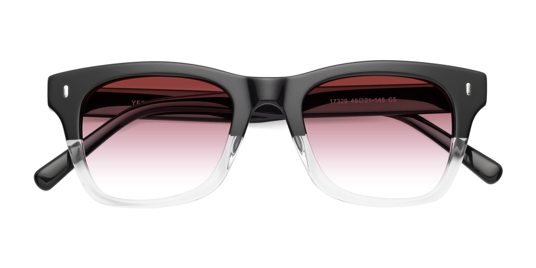 Folded Front of Ben in Black-Clear with Garnet Gradient Lenses