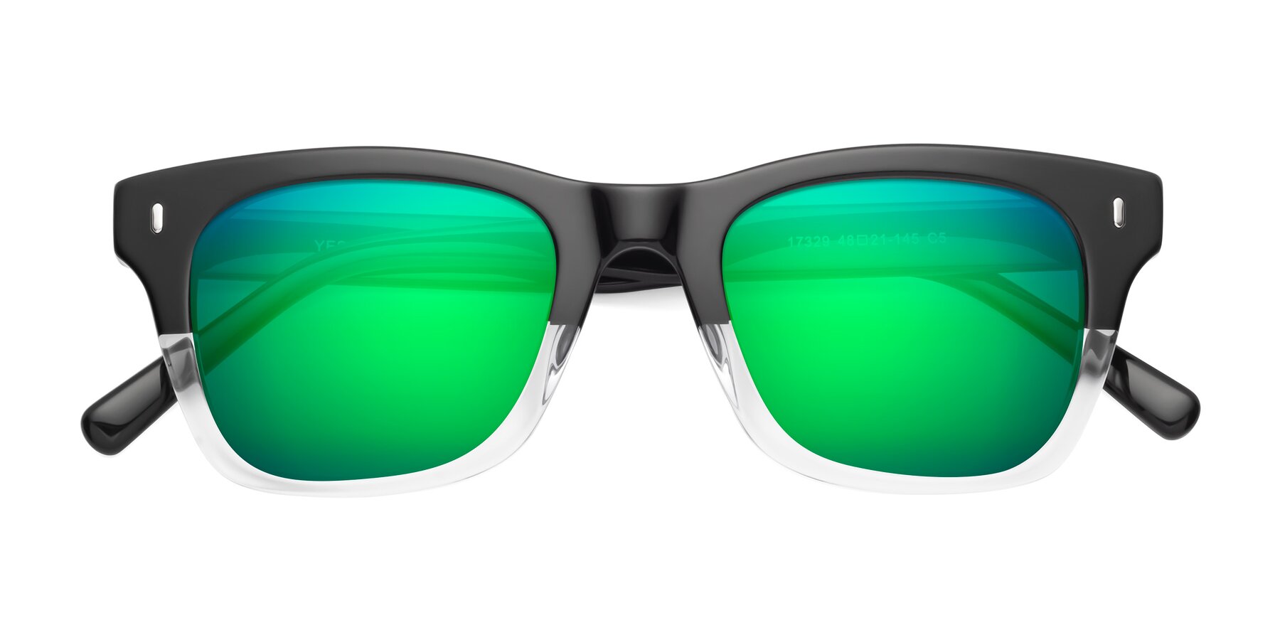Folded Front of Ben in Black-Clear with Green Mirrored Lenses