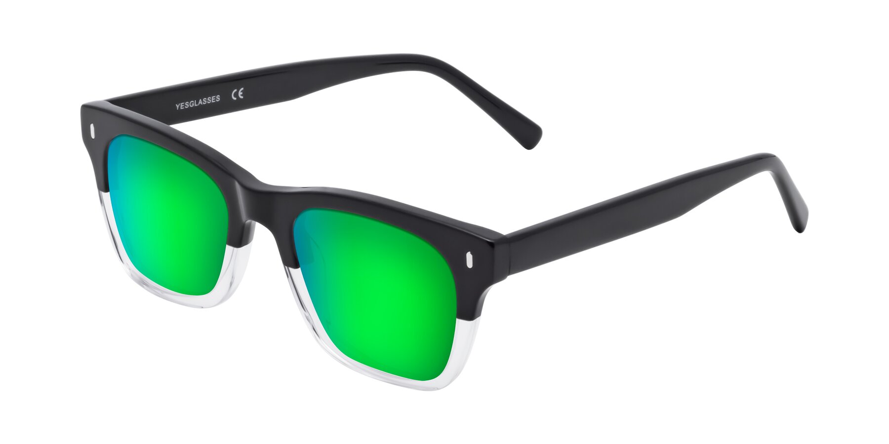 Angle of Ben in Black-Clear with Green Mirrored Lenses