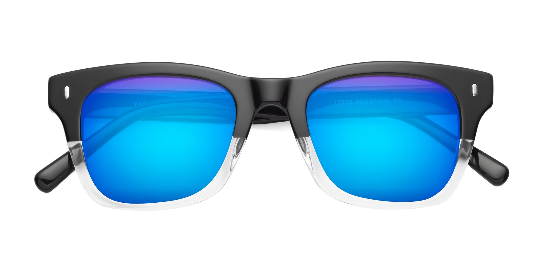 Folded Front of Ben in Black-Clear with Blue Mirrored Lenses
