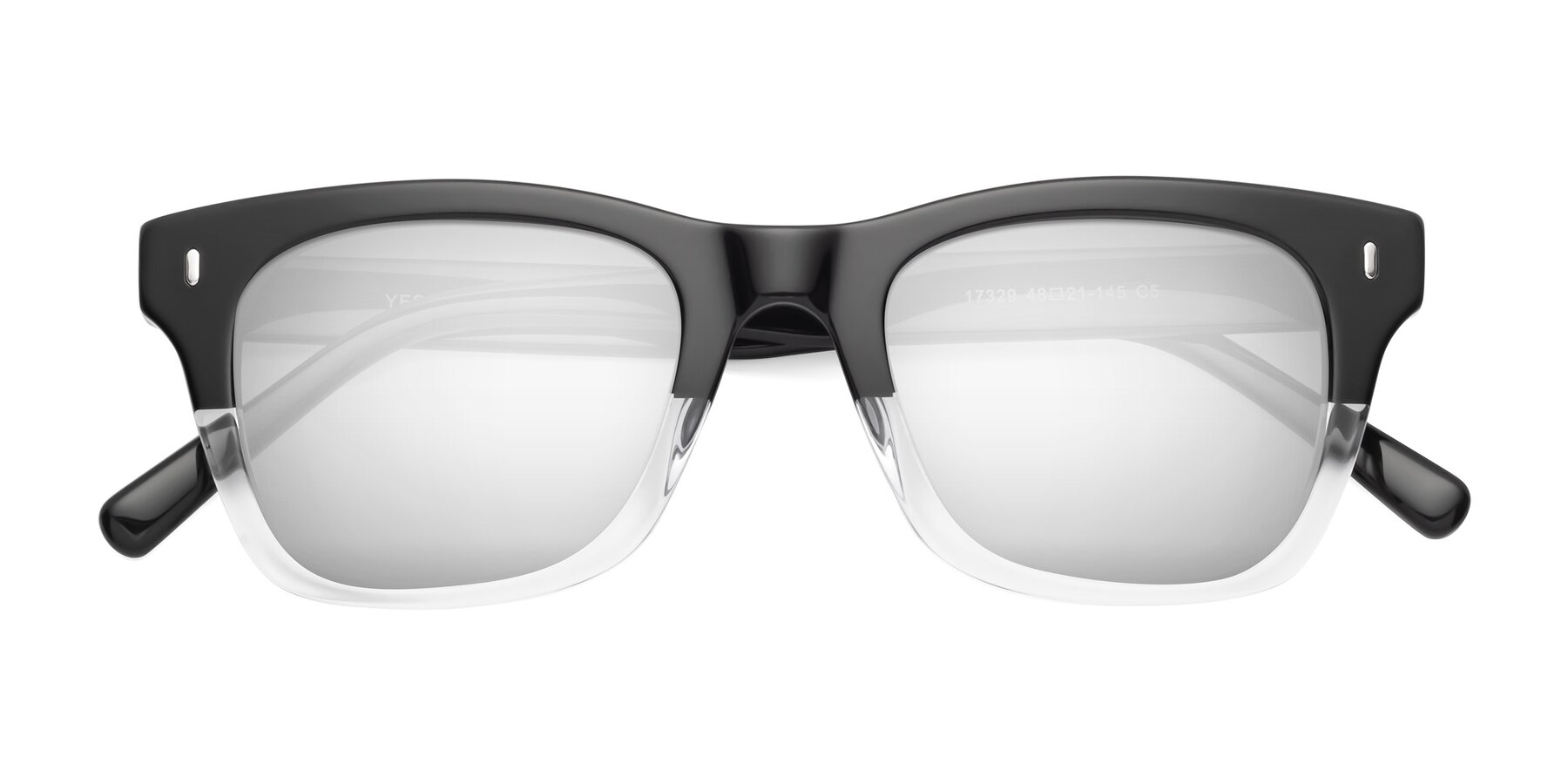Folded Front of Ben in Black-Clear with Silver Mirrored Lenses