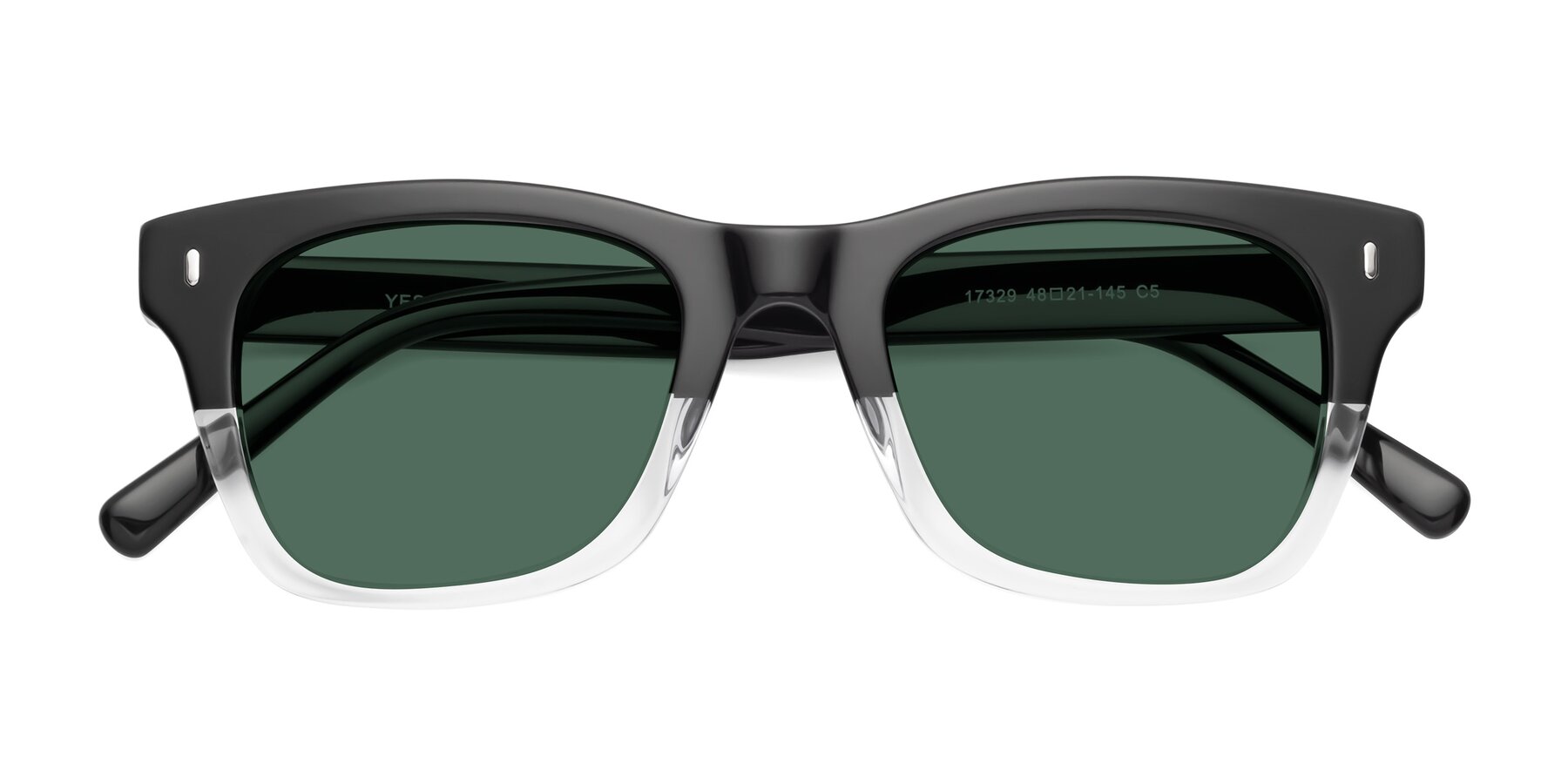 Folded Front of Ben in Black-Clear with Green Polarized Lenses