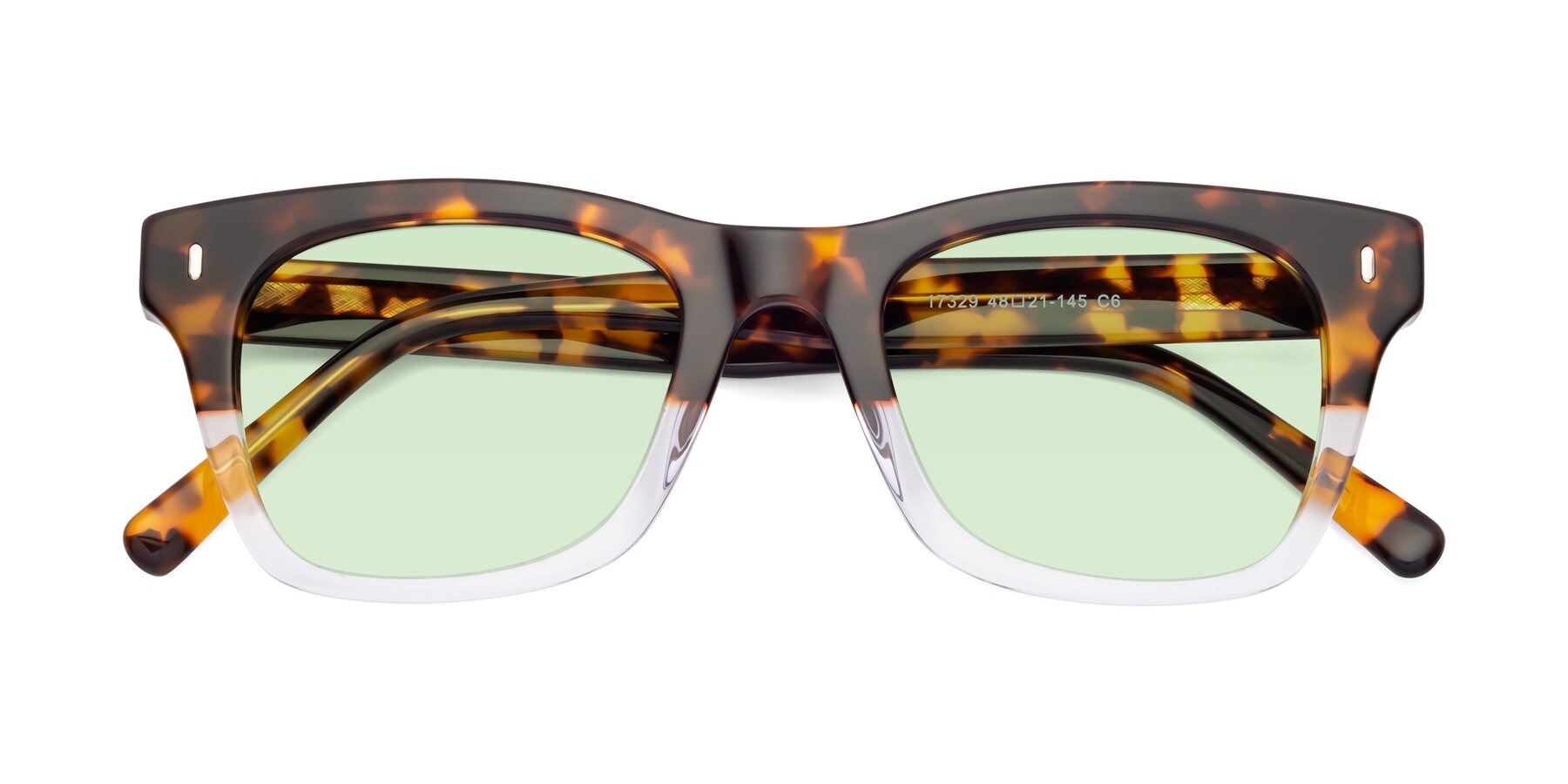 Folded Front of Ben in Tortoise-Clear with Light Green Tinted Lenses