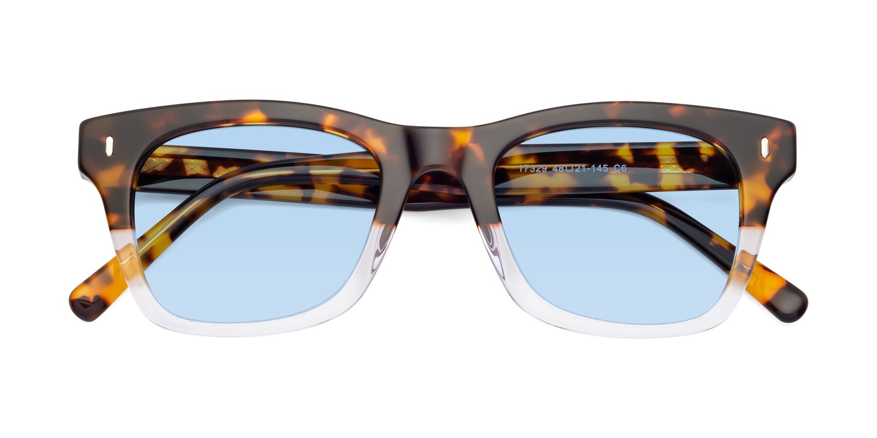Folded Front of Ben in Tortoise-Clear with Light Blue Tinted Lenses