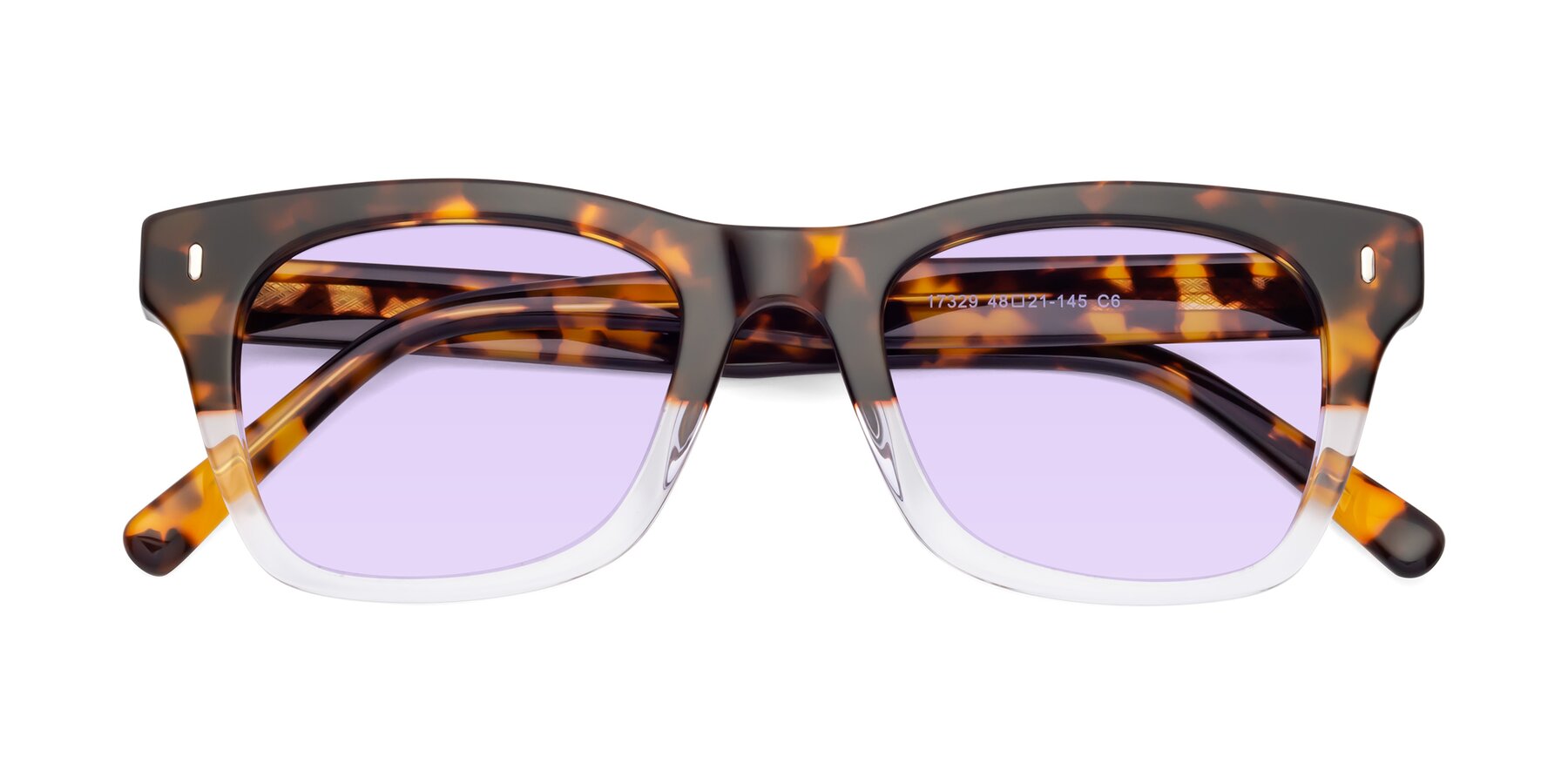 Folded Front of 17329 in Tortoise-Clear with Light Purple Tinted Lenses
