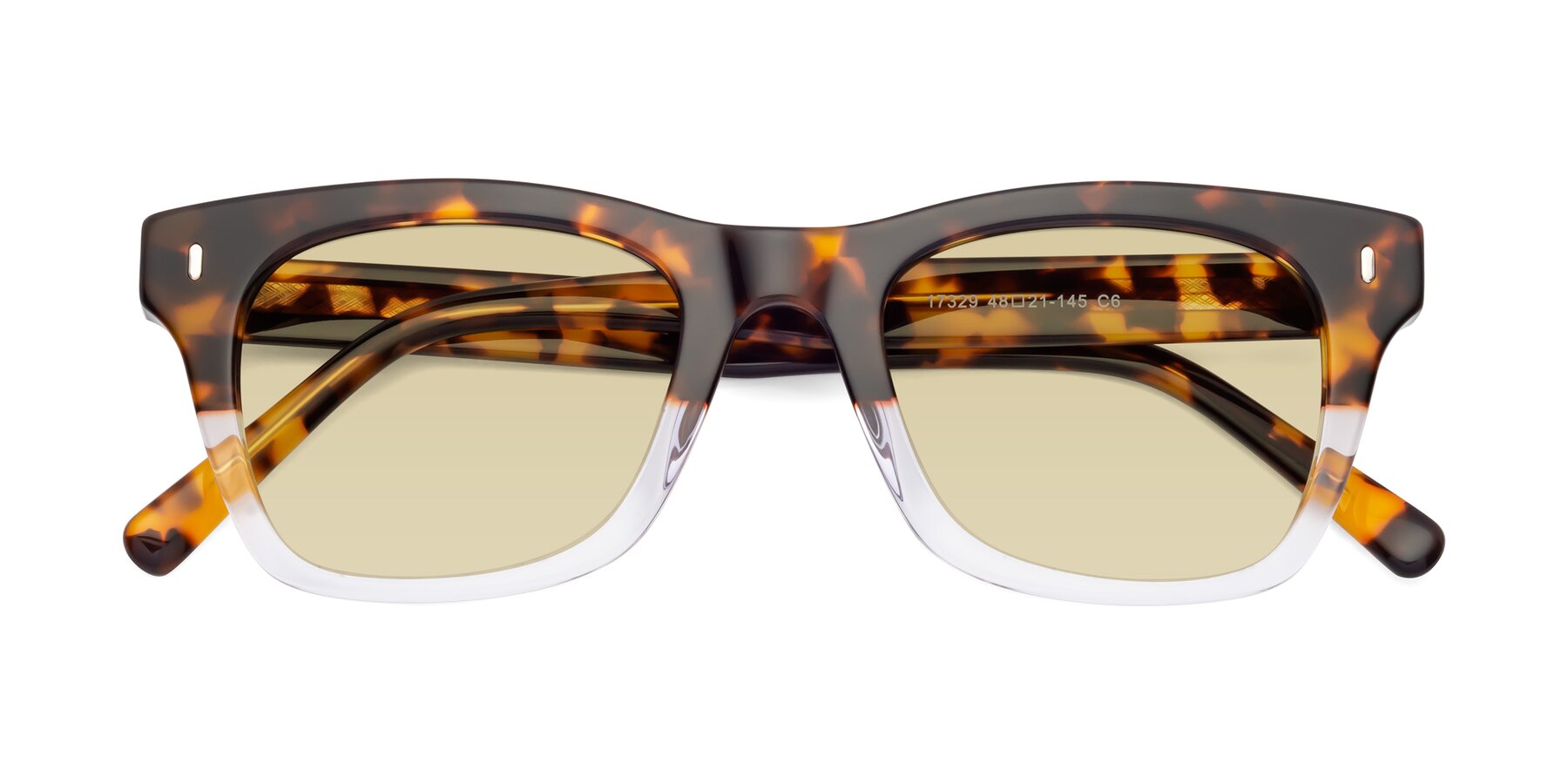 Folded Front of 17329 in Tortoise-Clear with Light Champagne Tinted Lenses