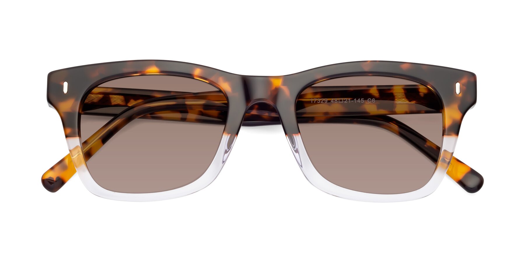 Folded Front of Ben in Tortoise-Clear with Medium Brown Tinted Lenses