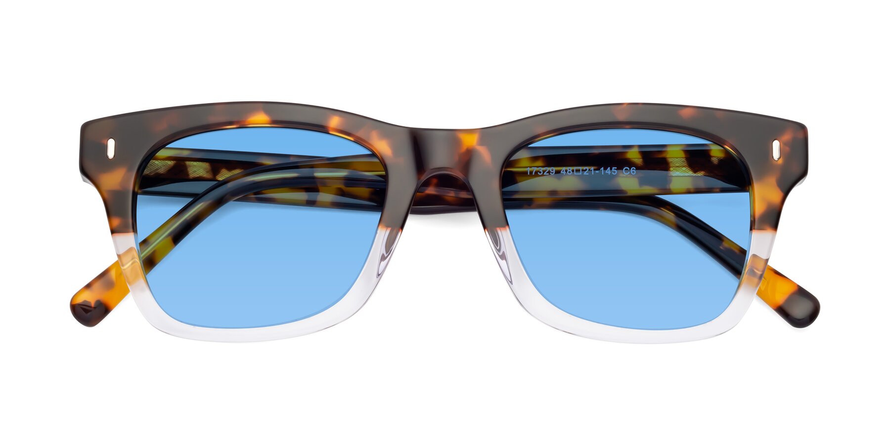 Folded Front of Ben in Tortoise-Clear with Medium Blue Tinted Lenses