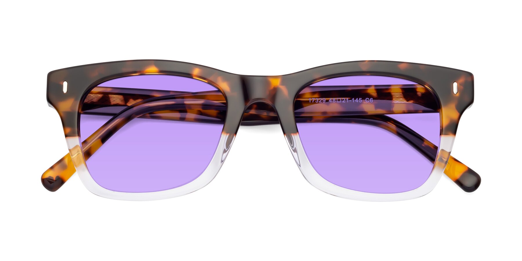 Folded Front of Ben in Tortoise-Clear with Medium Purple Tinted Lenses