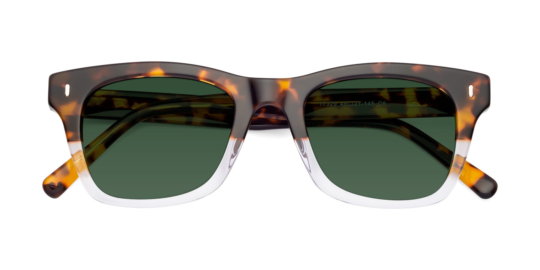Folded Front of Ben in Tortoise-Clear with Green Tinted Lenses