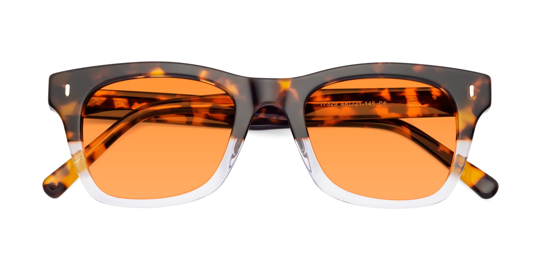 Folded Front of 17329 in Tortoise-Clear with Orange Tinted Lenses