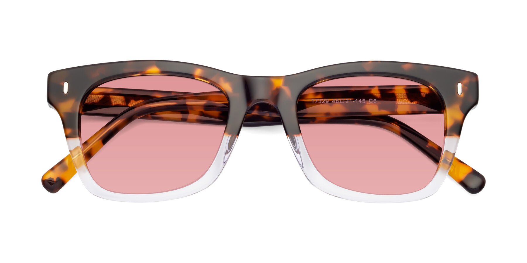 Folded Front of Ben in Tortoise-Clear with Medium Garnet Tinted Lenses