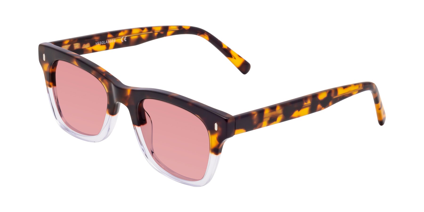 Angle of Ben in Tortoise-Clear with Medium Garnet Tinted Lenses