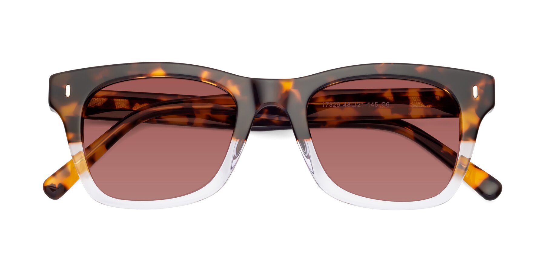 Folded Front of Ben in Tortoise-Clear with Garnet Tinted Lenses