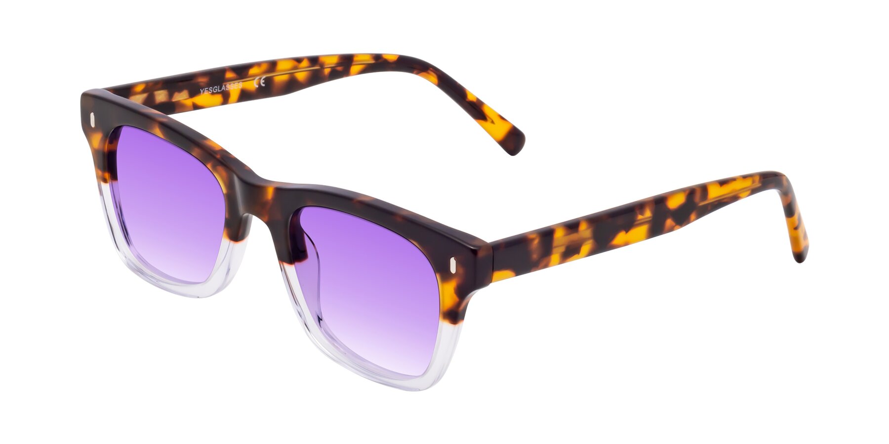 Angle of Ben in Tortoise-Clear with Purple Gradient Lenses