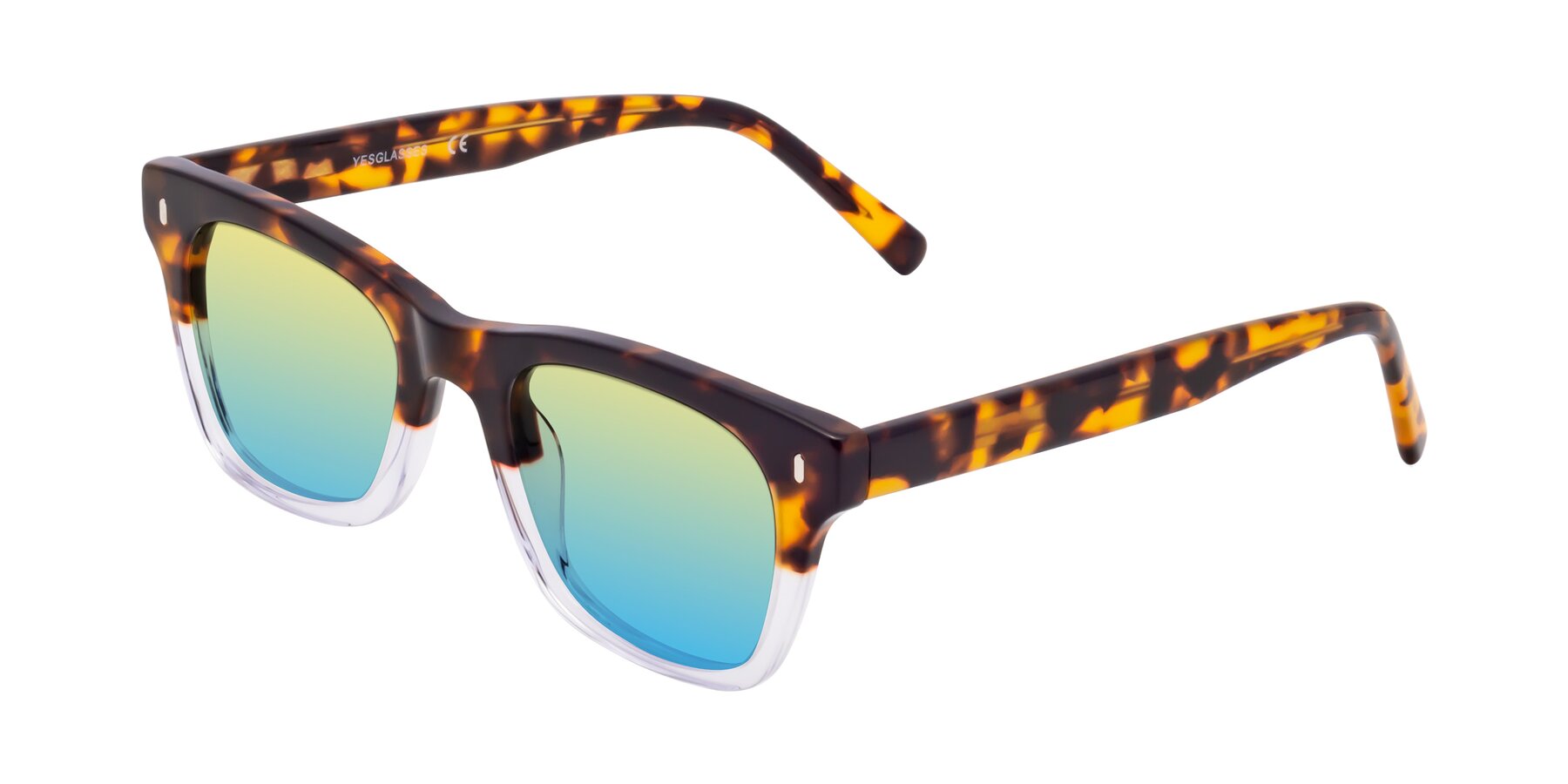 Angle of Ben in Tortoise-Clear with Yellow / Blue Gradient Lenses